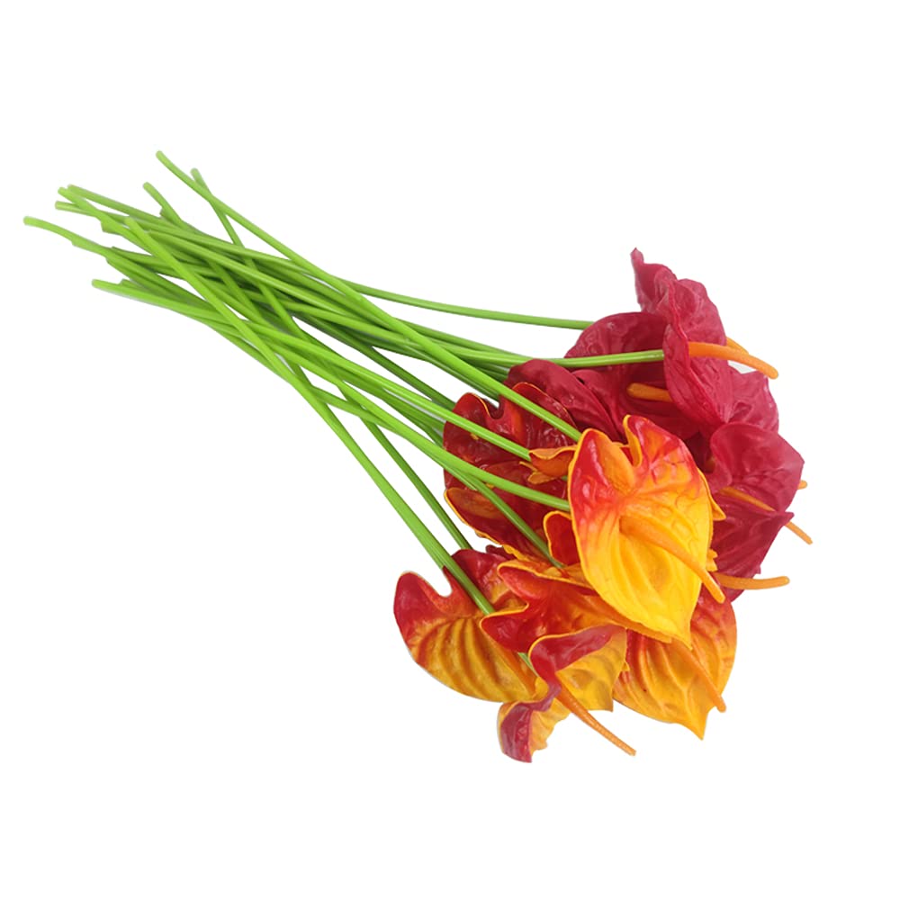 20Pcs Real Touch Artificial Anthurium Flowers - Lifelike Fake Floral Stems for Home Decor, Wedding Bouquets, Table Centerpieces (Red & Sunset Red) | Perfect for Living Room, Office & Event Decorations