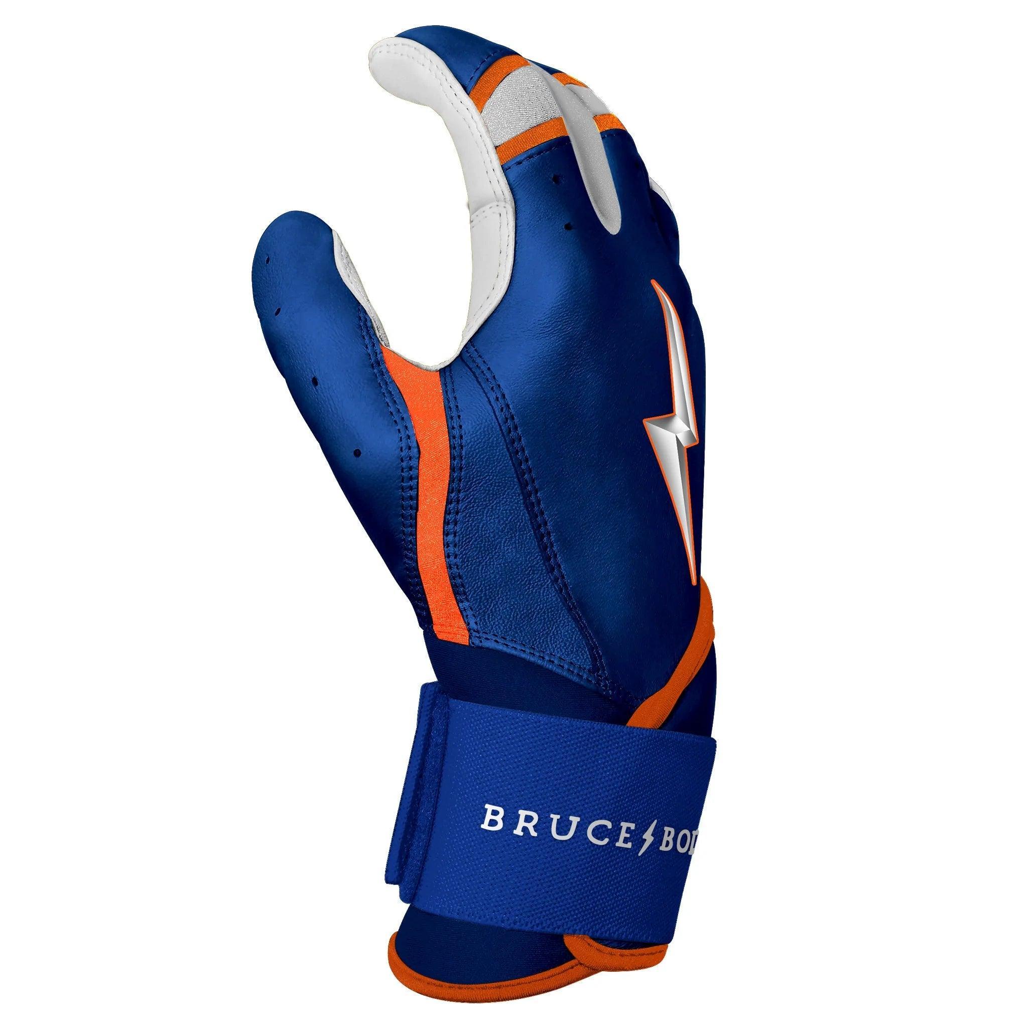Bruce Bolt PREMIUM PRO NIMMO Long Cuff Batting Gloves - Mets Blue | High-Performance Baseball Gloves for Hitting & Fielding | Perfect for MLB Training, Games & Practice