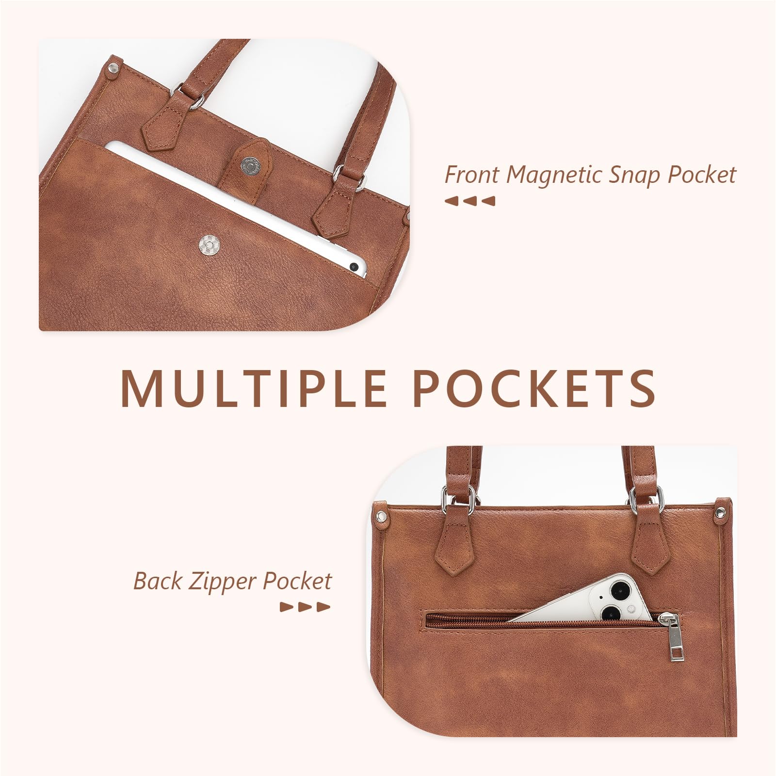 Stylish Women's Leather Crossbody Bags & Tote Handbags with Detachable Strap - Perfect for Work, Travel, and Everyday Use