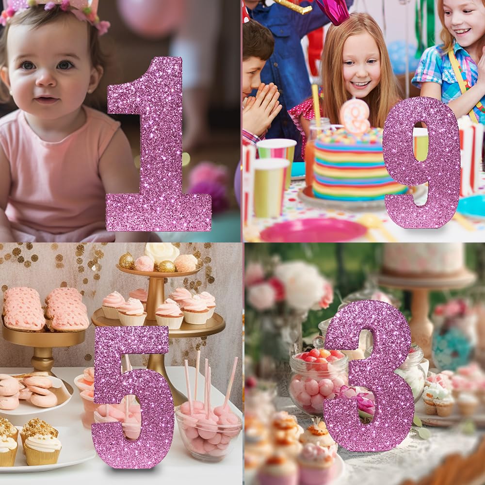 Pink Glitter Number 0 Sign - 7.8 Inch Birthday Party Decor, Anniversary Table Centerpiece, Cake Topper for Baby Shower, Wedding & Special Events