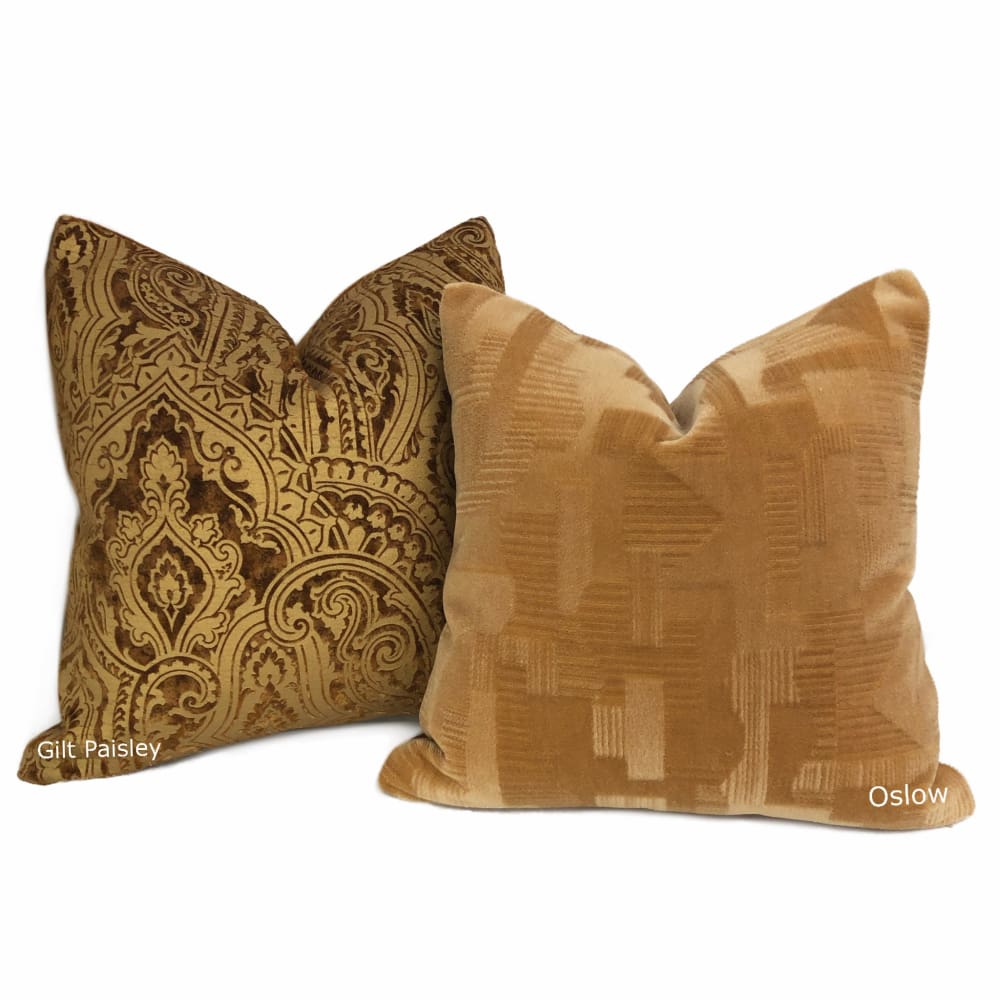 Robert Allen Beacon Hill Gilt Paisley Gold Brown Italian Velvet Pillow Cover - Luxury Decorative Throw Pillow Covers for Sofa, Bed & Home Decor