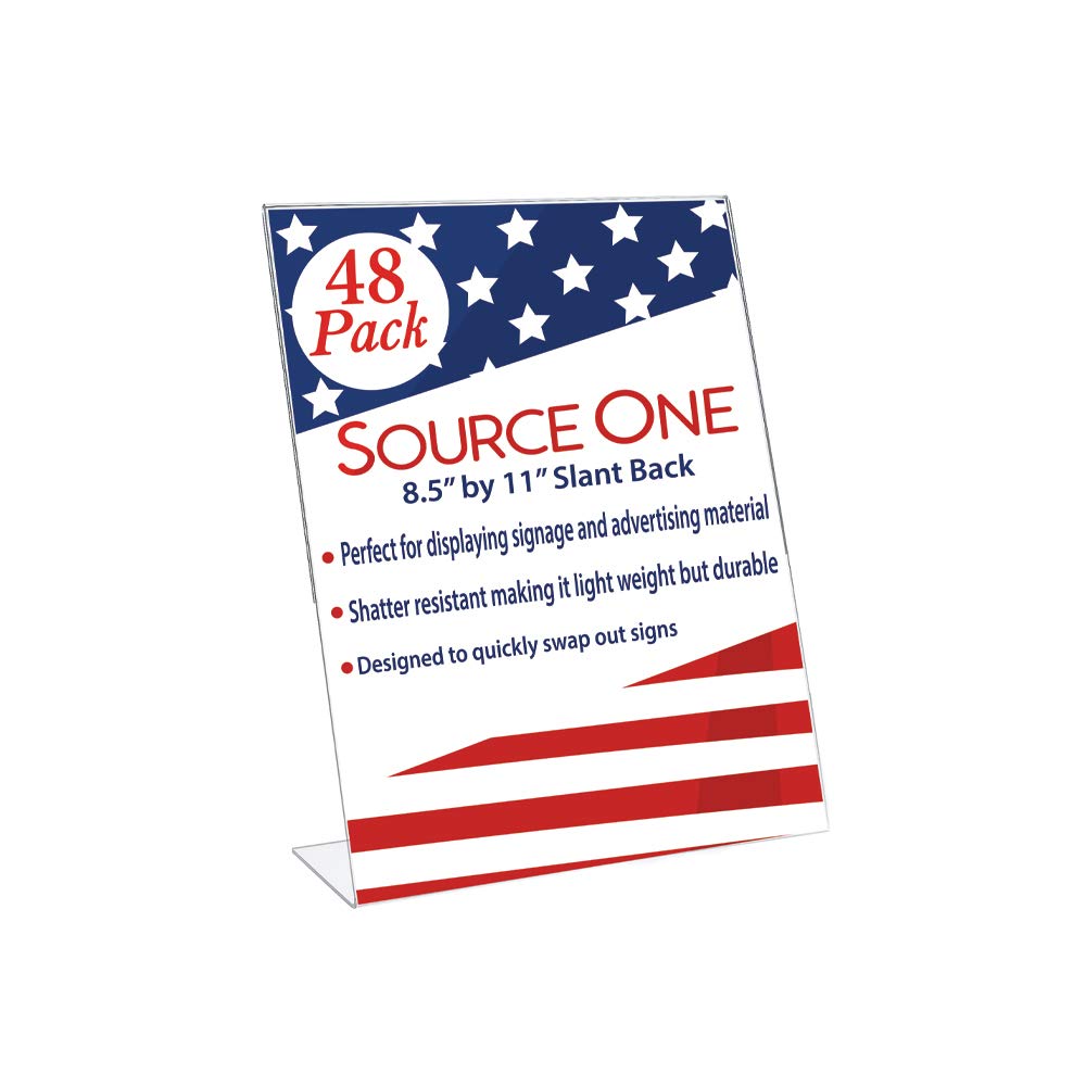 8.5 x 11 Inch Clear Acrylic Sign Holder & Picture Frame - 48 Pack for Trade Shows, Museums, Retail Stores | Durable Slant Back Design for Professional Displays