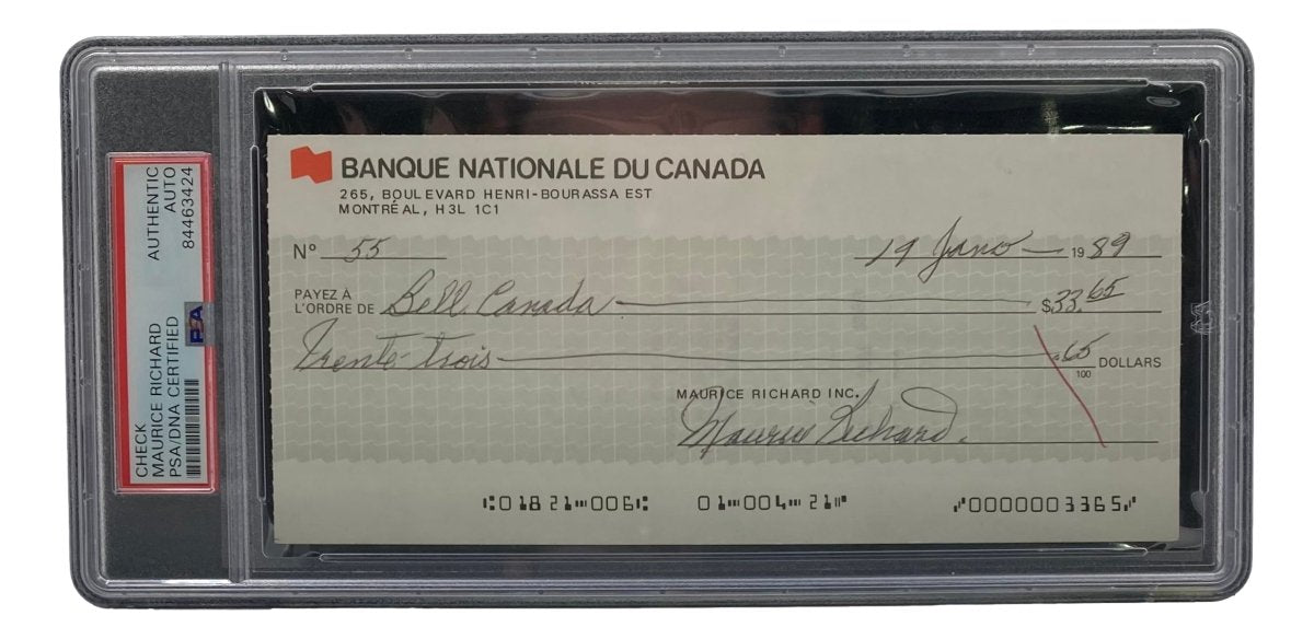 Authentic Maurice Richard Signed Montreal Canadiens Hockey Memorabilia - PSA/DNA Certified #55 Bank Check - Perfect for NHL Collectors & Hockey Fans Display