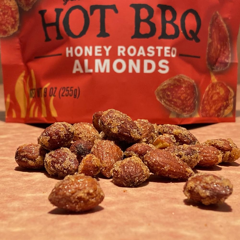 Rufus Teague Hot BBQ Honey Roasted Almonds – Sweet, Spicy & Smoky Gourmet Snacks, 9 oz Resealable Pouch (2 Pack) | Perfect for Parties, Gifts & Healthy On-the-Go Snacking