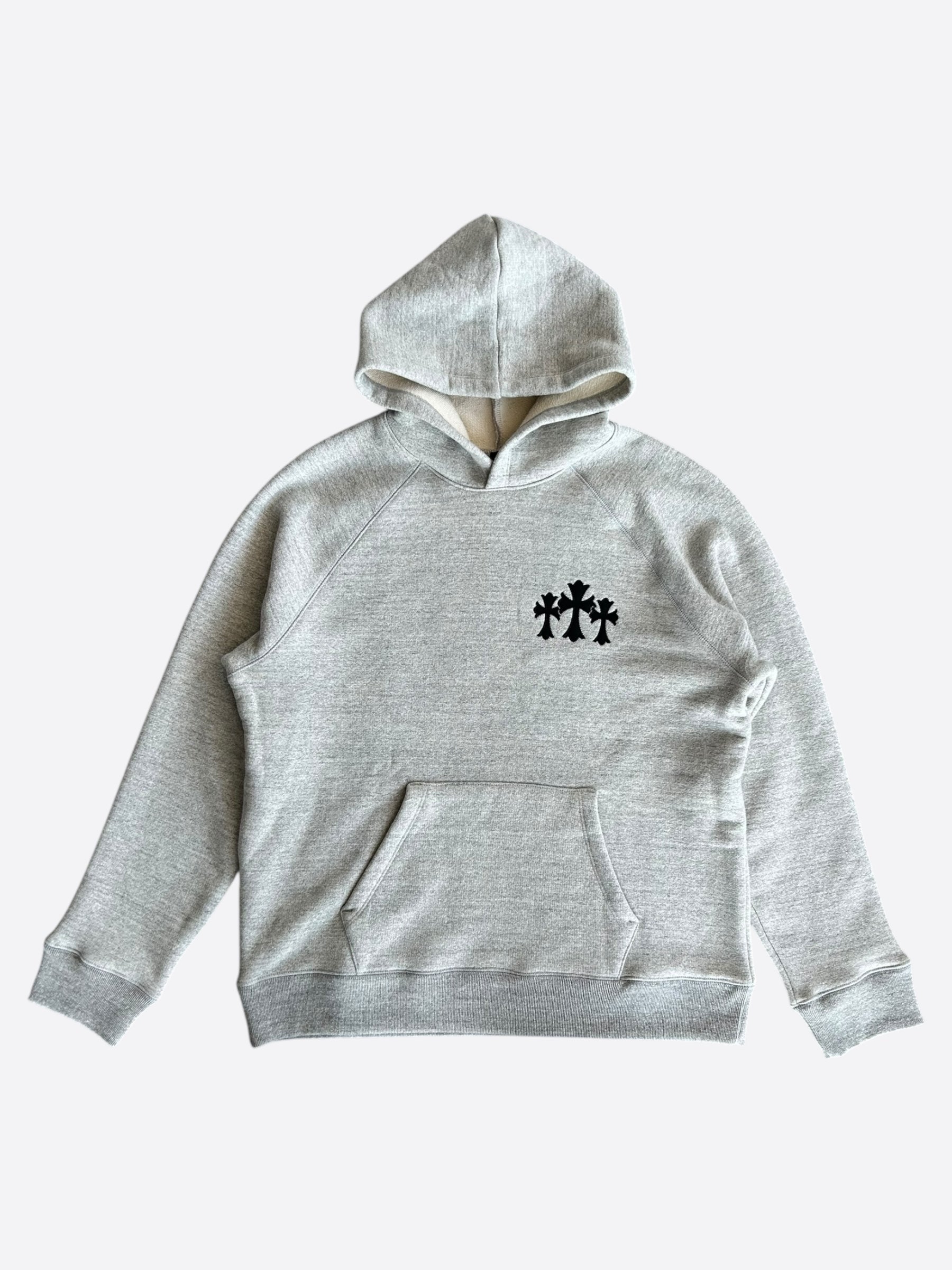 Chrome Hearts Grey & Black Triple Cross CH Logo Embroidered Hoodie for Men - Streetwear Fashion, Gothic Style, Casual Wear for Everyday Outfits & Urban Lifestyle