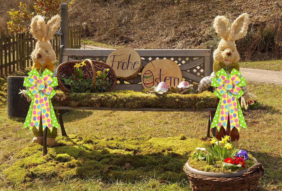 Easter Wreath Bows - Yellow Green Spots Burlap Ribbon for Wreaths & Easter Tree Decorations - Indoor/Outdoor Use