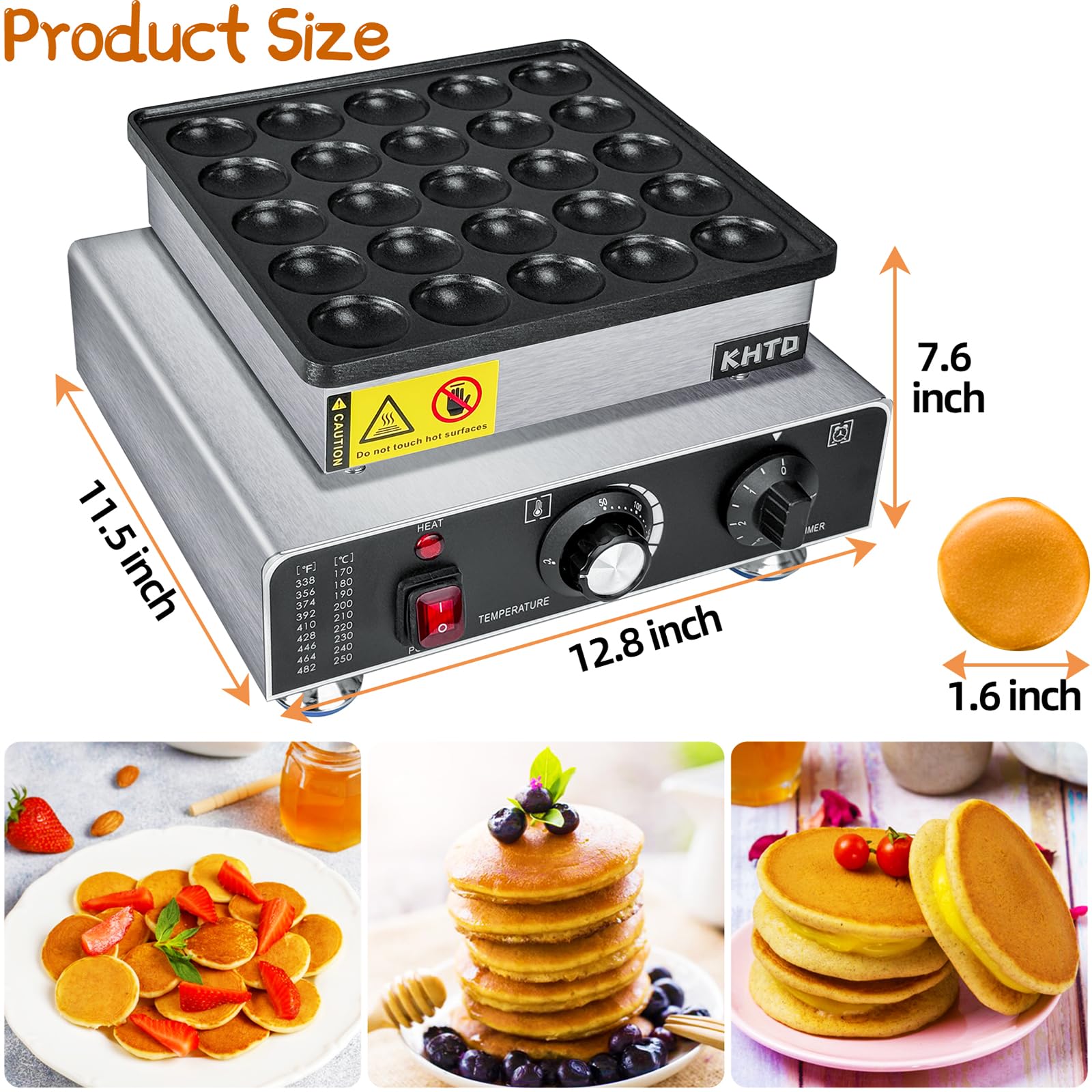 Mini Pancake Maker Machine - Electric Nonstick Dutch Pancake Maker with Thermostat & Timer Control, 1.6 Inch Commercial Muffin Maker for Home & Restaurant Snacks (12.8