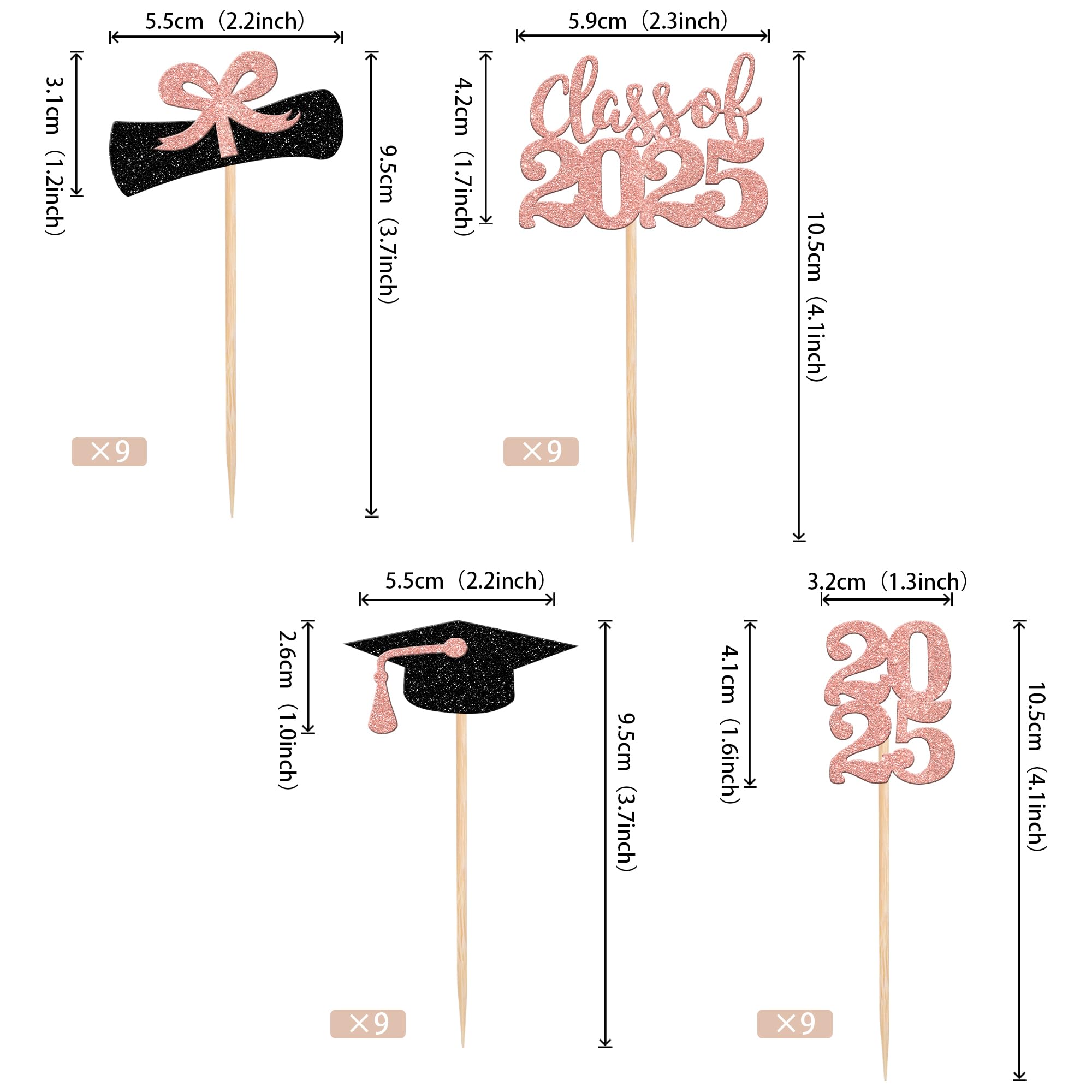 36 PCS 2025 Graduation Cupcake Toppers - Glitter Class of 2025 Graduation Cap & Diploma Cake Decorations - Rose Gold Party Supplies for Graduation Ceremony, School Celebration & Dessert Table Decor