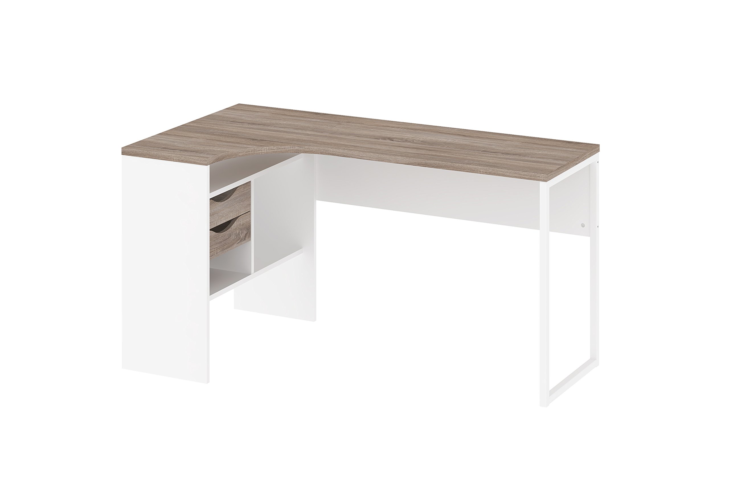 Tvilum Wayland 2-Drawer Writing Desk in White & Truffle - Compact Home Office Desk for Small Spaces, Study & Workstation
