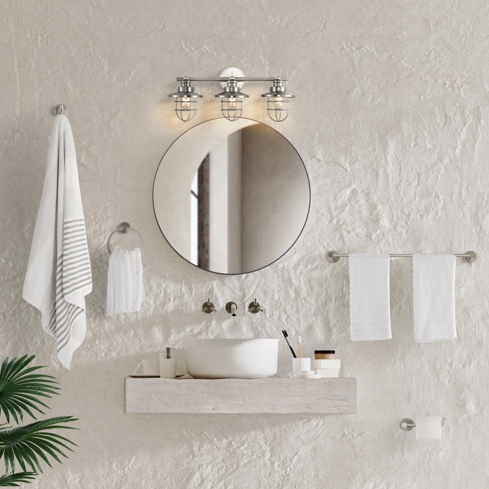 Ellis 24-Inch 3-Light Industrial Farmhouse Vanity Light Fixture with Bathroom Hardware Set - Perfect for Bathroom, Powder Room, and Farmhouse Style Home Decor