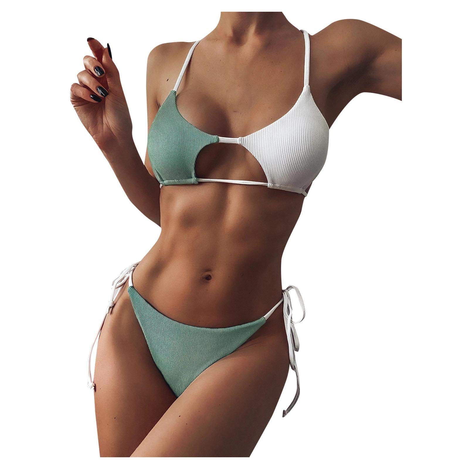 High Waist Bikini Set for Women - Push Up Halter Swimsuit with Underwire & Striped Design - Perfect for Beach, Pool Party, and Summer Vacation
