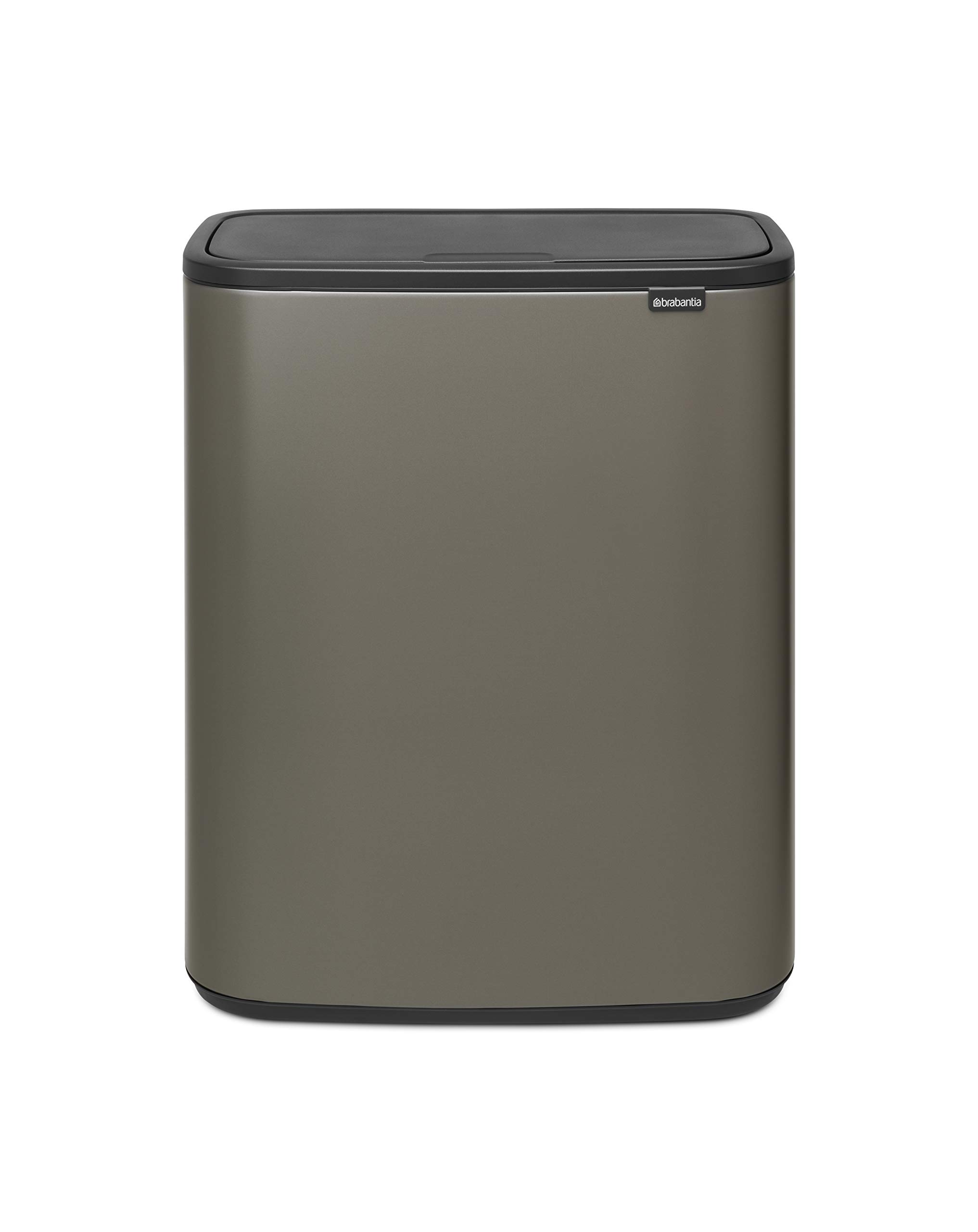 Brabantia Bo Touch Top 16 Gallon Kitchen Trash Can - Soft Close Lid, Removable Compartment for Recycling & Garbage, Platinum Finish | Perfect for Modern Kitchens, Offices & Eco-Friendly Homes
