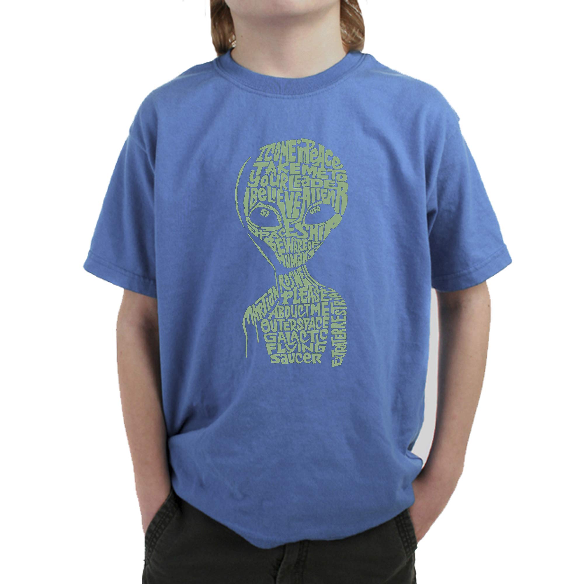 LA POP ART Boys' Alien Word Art Graphic T-Shirt - Cool Space Themed Cotton Tee for Kids | Perfect for School, Parties & Everyday Wear