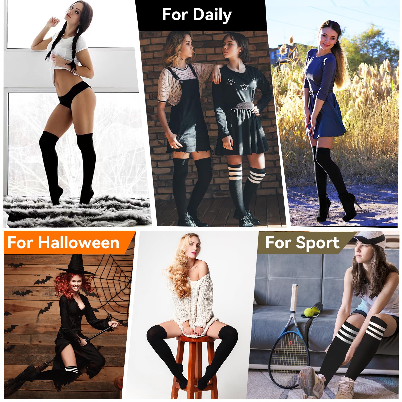 Ammiko Women's Thigh High Socks - Cotton Striped Over The Knee Socks, Long Knee High Stockings for Women | Casual, Comfortable & Stylish for Daily Wear, Outfits, and Fashion Looks