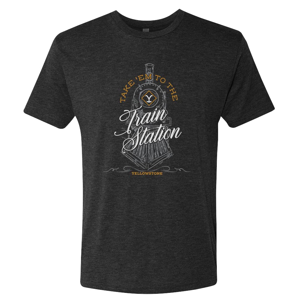 Yellowstone 'Take 'Em to The Train Station' Men's Tri-Blend T-Shirt - Soft Vintage Style Tee for Fans, Casual Wear & Outdoor Adventures