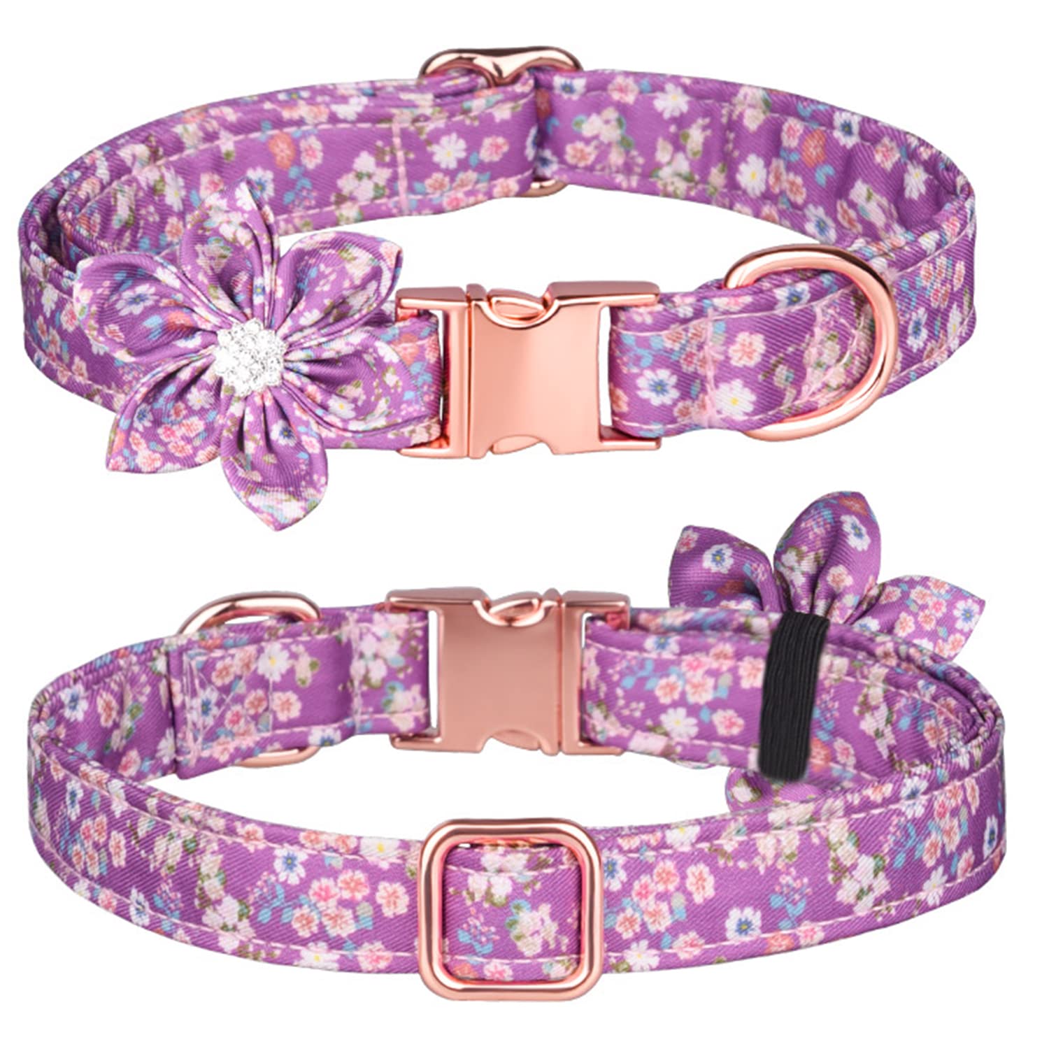 Premium Soft Padded Dog Collar with Daisy Flower Tie - 3 Stylish Patterns, Durable Metal Buckle for Small to Large Dogs (Purple, Large) - Perfect for Daily Walks, Training & Fashion Accessories for Your Pet