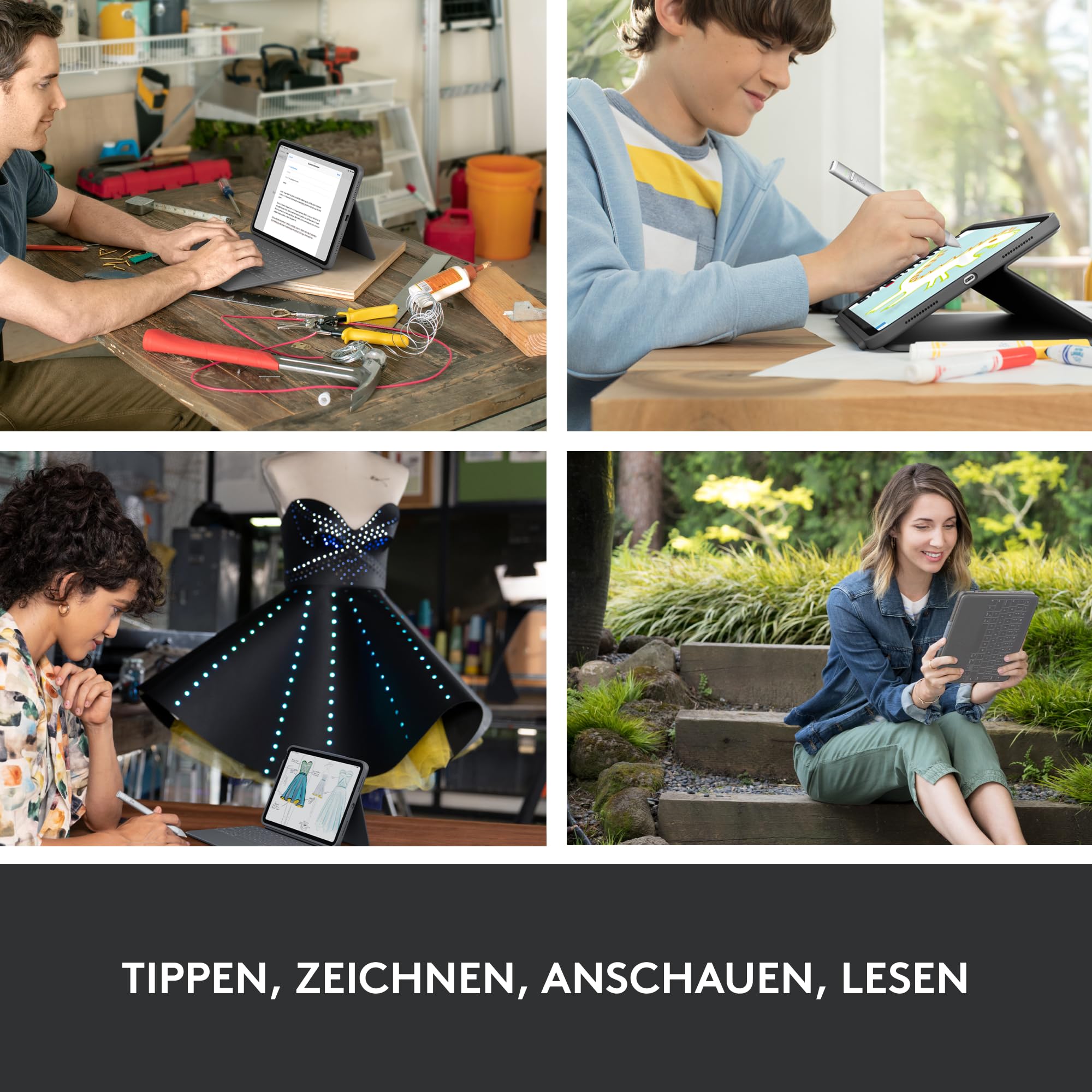 Logitech Rugged Folio Keyboard Case for iPad 10th Gen & iPad Air 4 (A16) - Waterproof & Durable Protective Cover with Smart Connector - German QWERTZ Layout (Gray) - Perfect for Travel, Work & Outdoor Use
