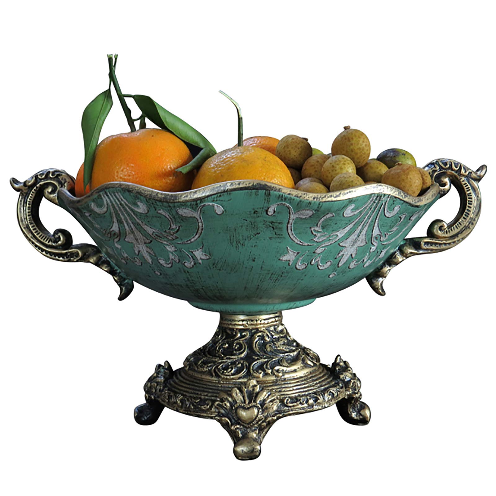 QTQHOME Vintage Resin Serving Tray - 14x8 Inch Retro Candy Dish & Fruit Bowl for Kitchen, Dining Table, Party Snacks | Country Style Pedestal Centerpiece for Home Decor, Garden Tea Parties