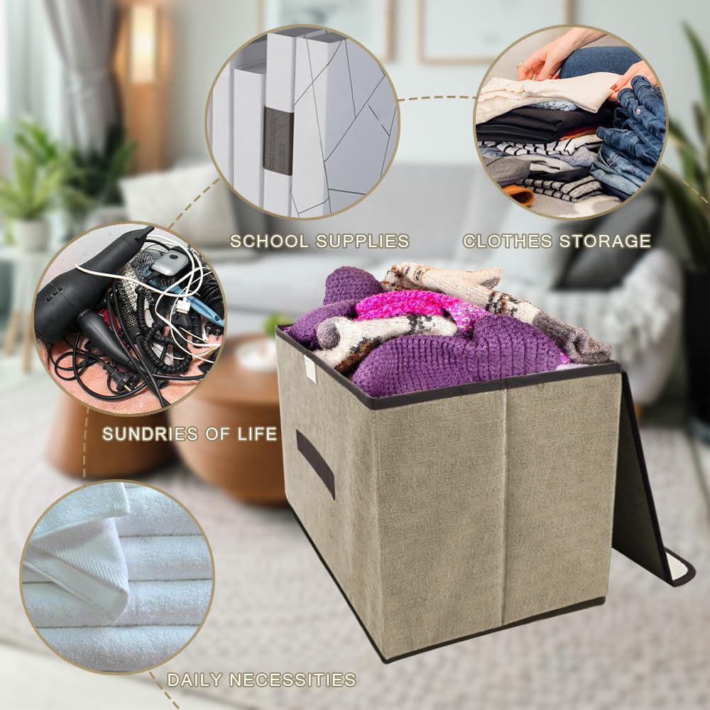 Foldable Storage Box with Dustproof Lid & Handle - Collapsible Storage Organizer for Closet, Bedroom, Home Organization - Space Saving Purple Storage Bin for Toys, Clothes & Seasonal Items