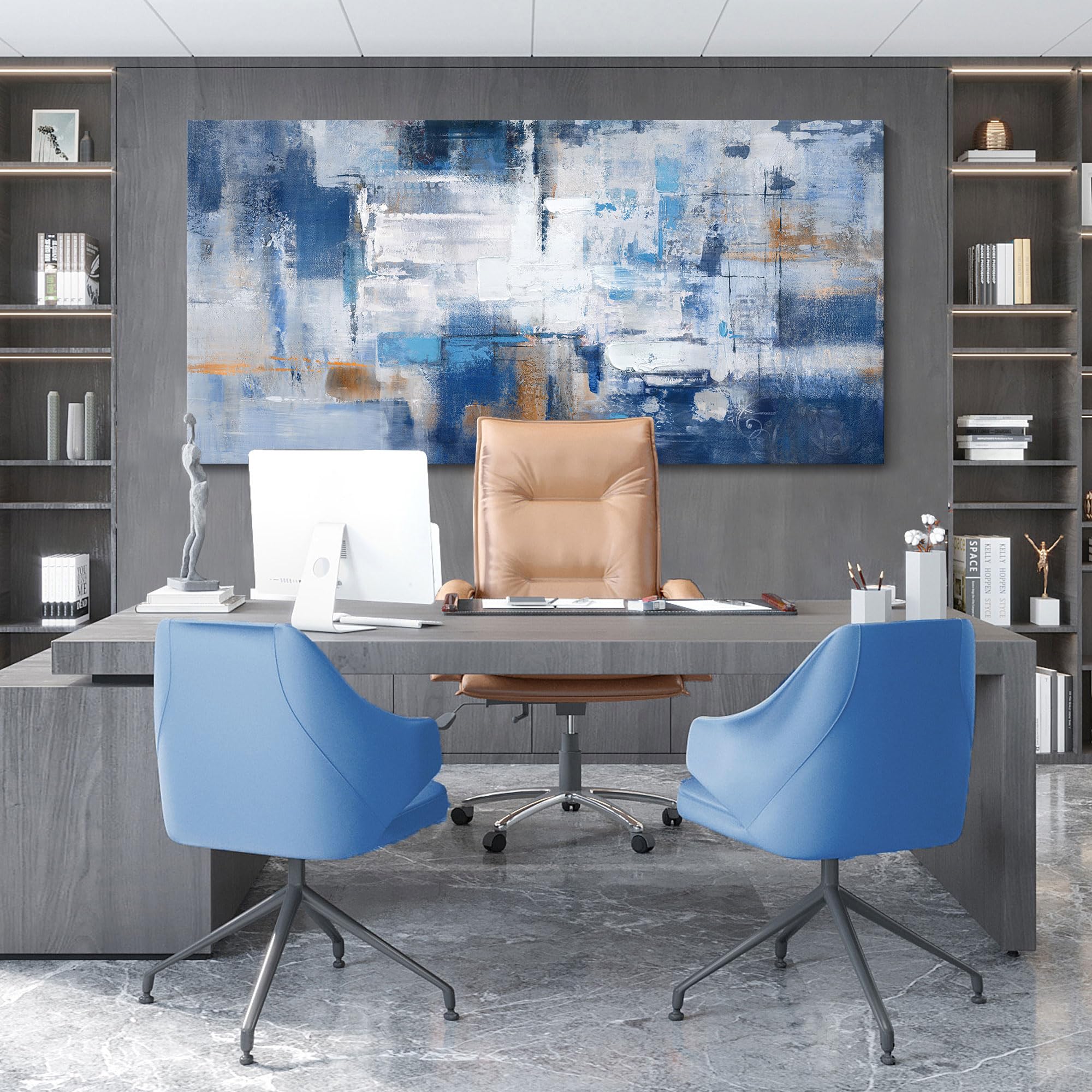 KLAKLA Abstract Blue and White Canvas Wall Art - Modern Large Painting for Living Room, Bedroom & Office Decor | Perfect for Home, Office & Gallery Spaces