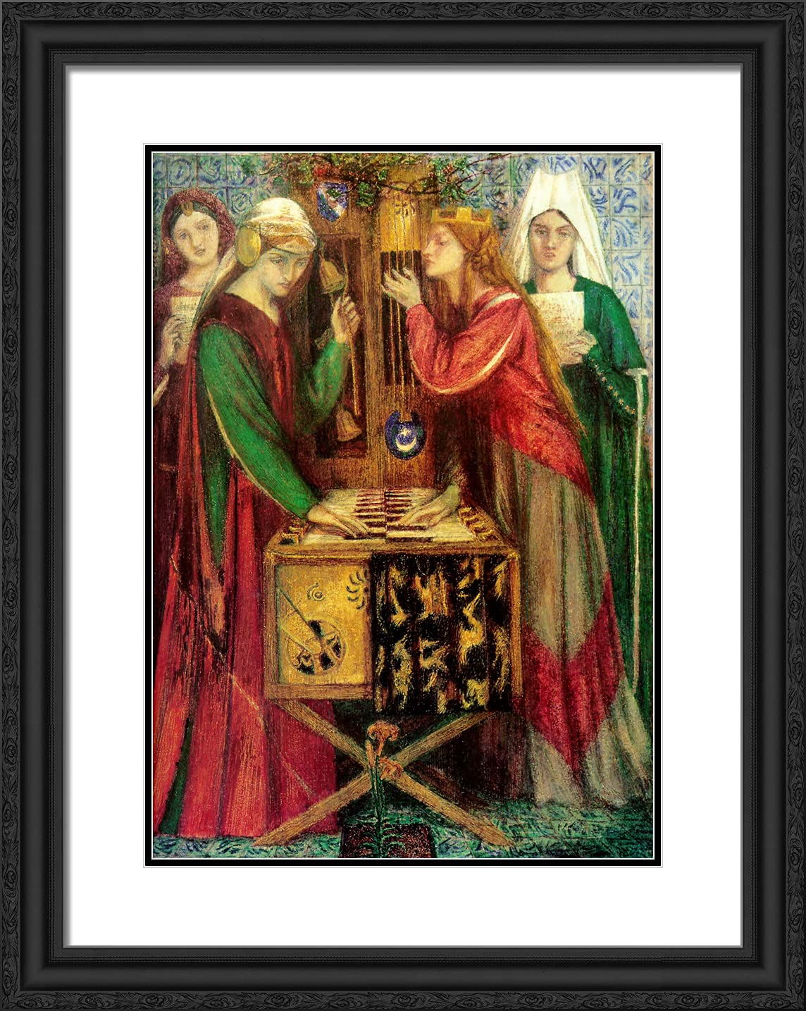 Gabriel Dante Rossetti 'The Blue Closet' 19x24 Inch Black Ornate Framed Art Print with Double Matting - Victorian Wall Decor for Living Room, Bedroom & Office