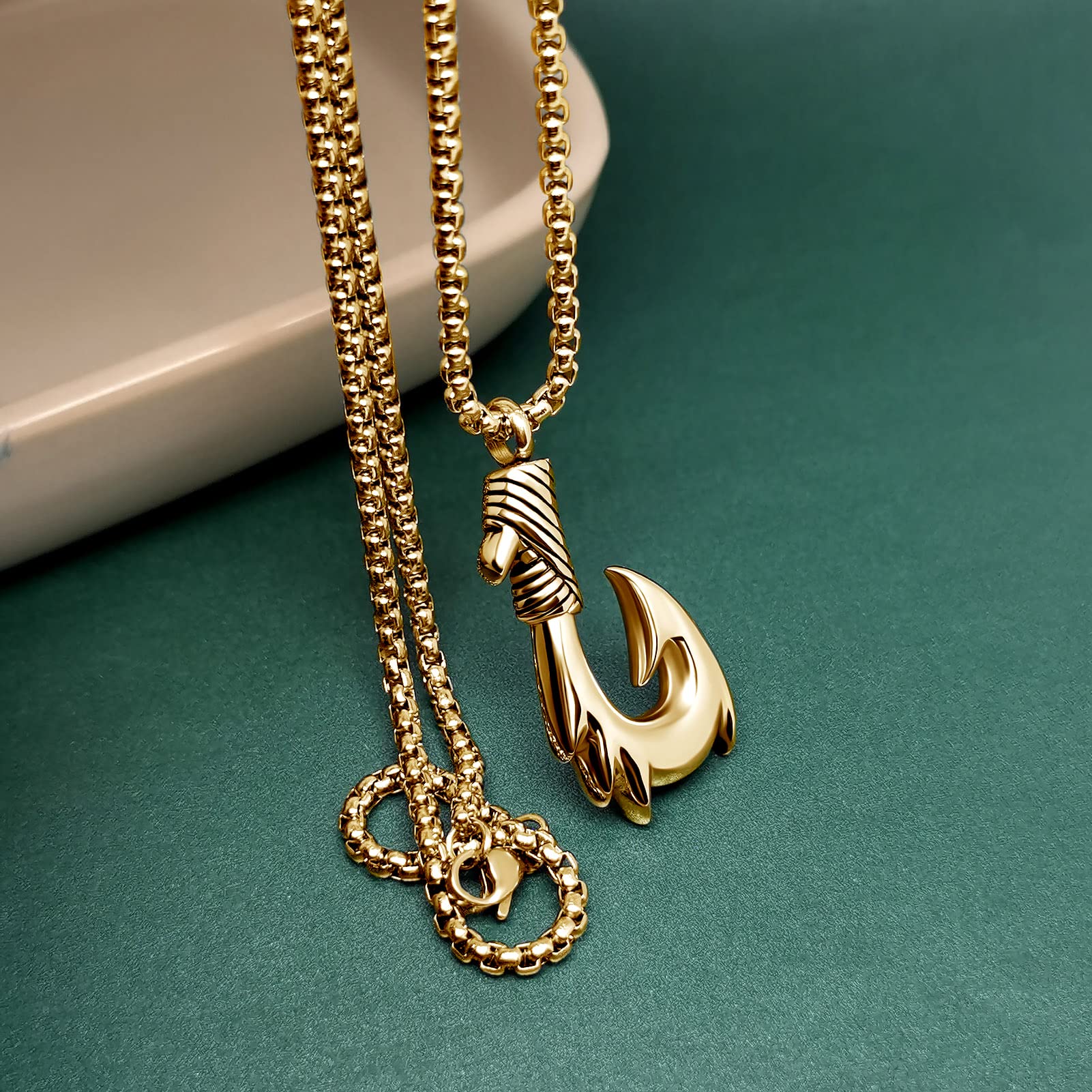 YSAHan Gold Fishing Hook Cremation Jewelry - Memorial Pendant for Ashes - Perfect Gift for Anglers