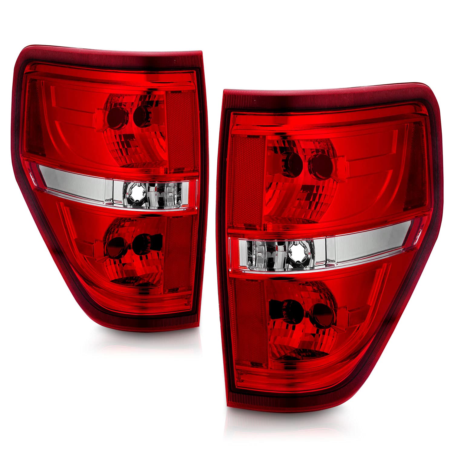 AmeriLite Red/Clear Brake Rear Direct OE Replacement Tail Lights for 2009-2014 Ford F150 F-150 - Passenger & Driver Side - Upgrade Your Truck's Style & Safety for Night Driving & Towing