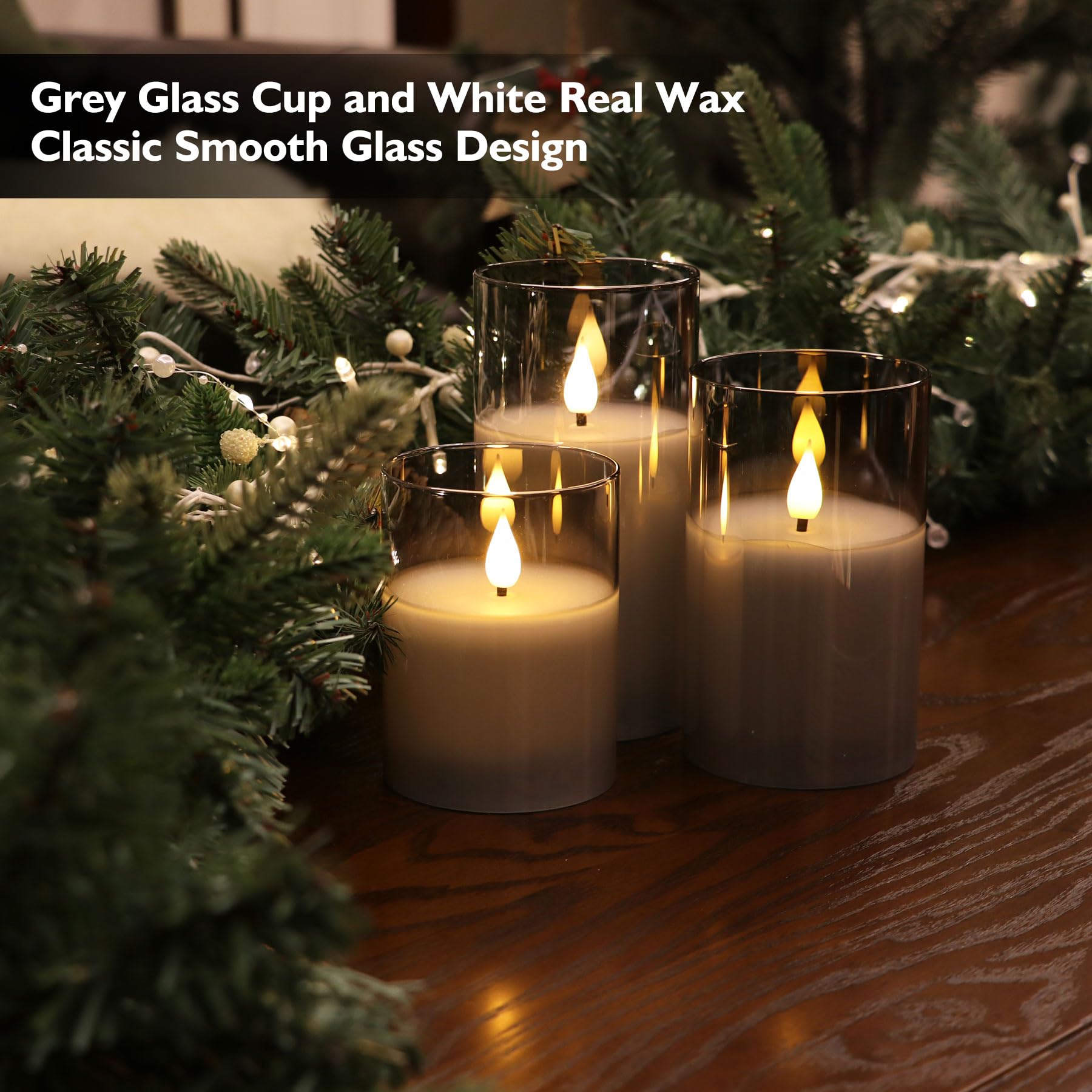 Rhytsing Gray Glass Battery Operated LED Candles with Remote - Flameless Candles Set with Warm White Light & 6 Batteries - Perfect for Home Decor, Wedding Centerpieces, Romantic Dinners & Holiday Lighting
