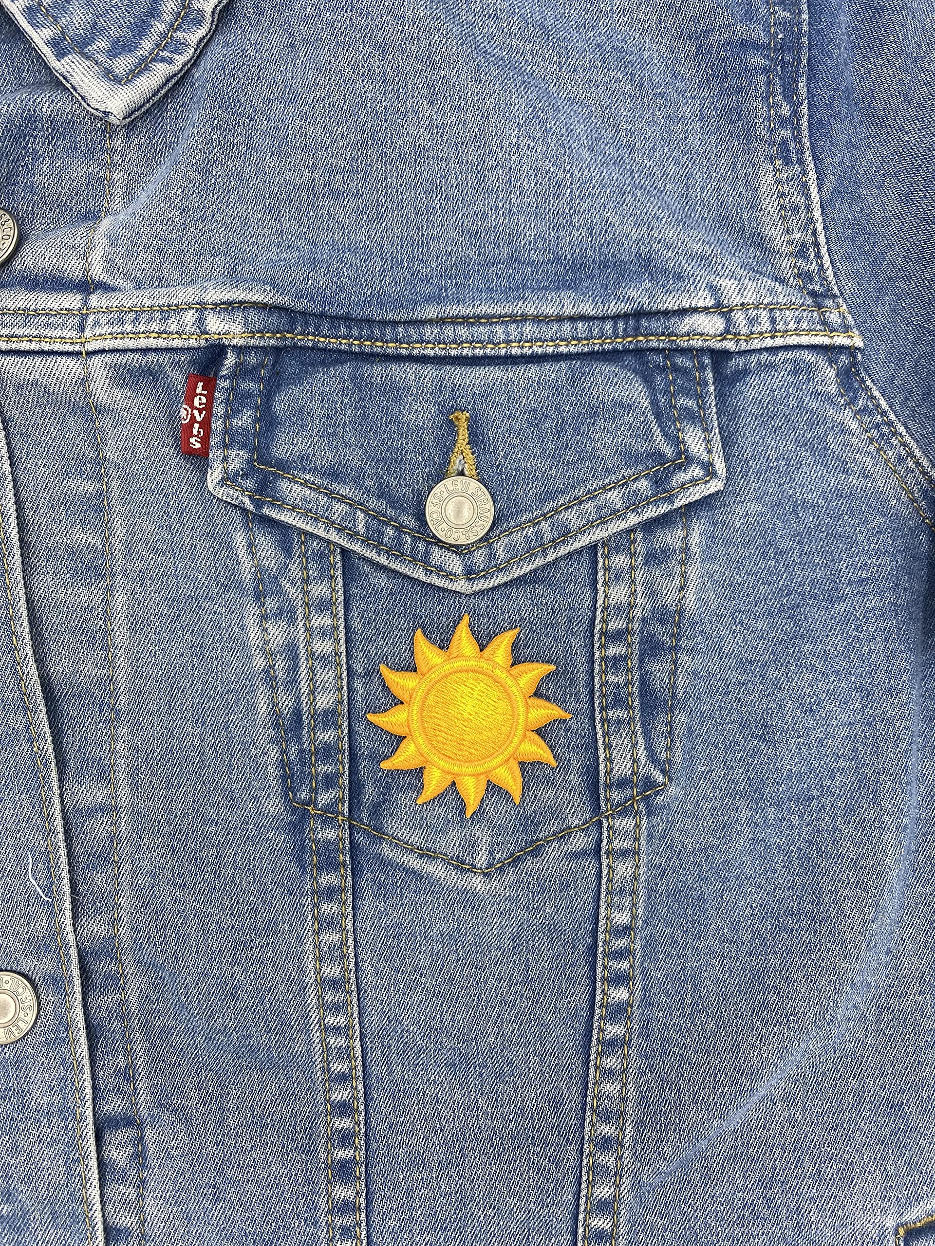 Tropical Sun Iron On Patch - Orange & Yellow Embroidered Applique for DIY Crafts, Jackets, Backpacks & Denim - Perfect for Customizing Clothes & Accessories