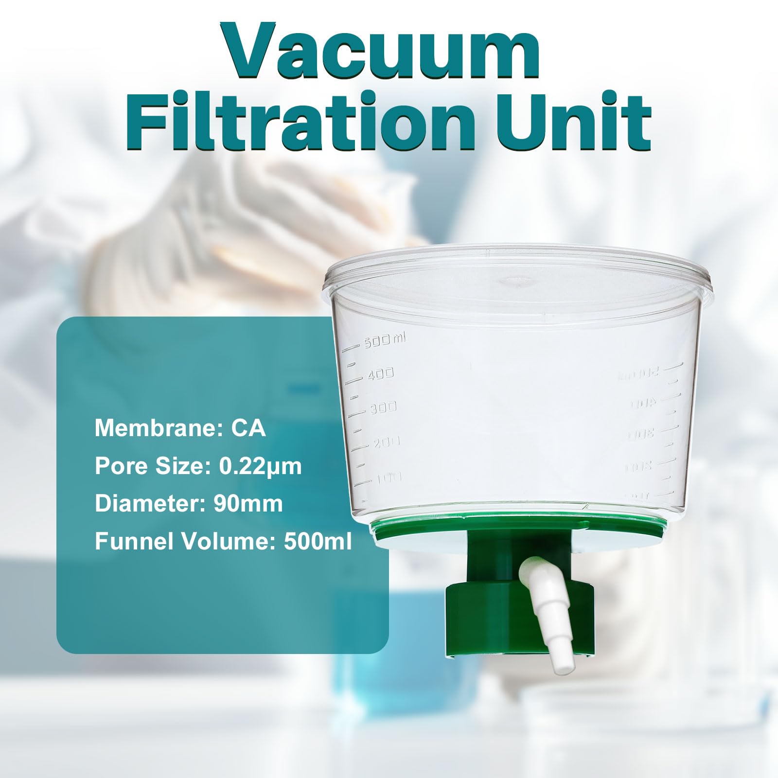 Biologix 500mL Laboratory Vacuum Filtration Unit with 0.22um CA Membrane - 90mm Diameter Funnel, 24/Case - Ideal for Sterile Filtration in Microbiology & Pharmaceutical Labs