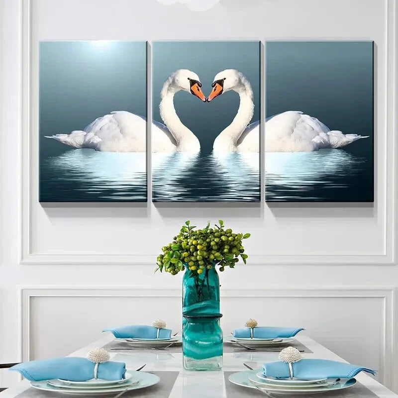 3pcs Romantic Heart Shaped Swans Metal Wall Art - Ready to Hang Home Decor for Bedroom, Living Room & Wedding Gifts