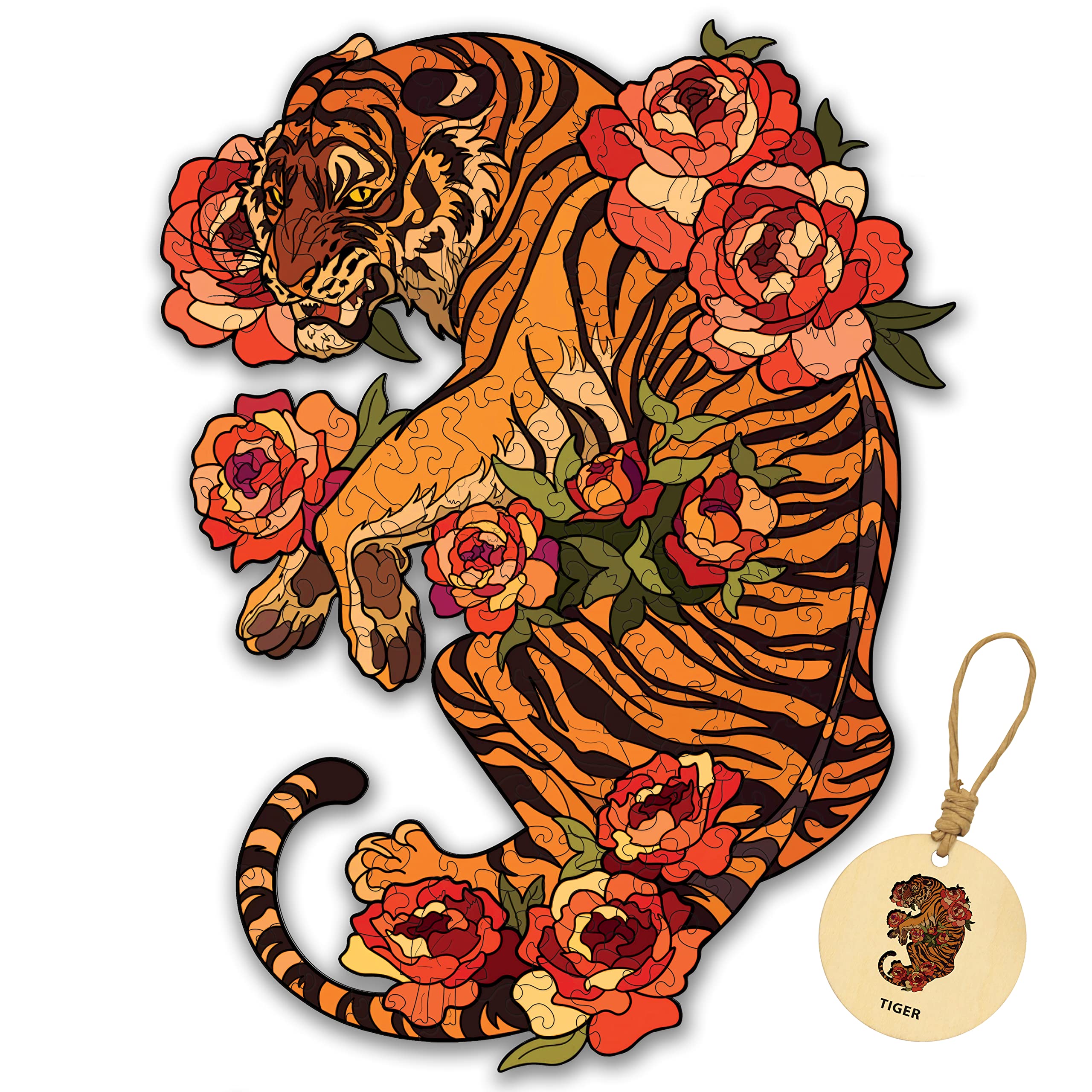 DEPLEE Unique Tiger Wooden Jigsaw Puzzle for Adults - 300 Piece Animal Shaped Puzzle Challenge (19.2x14.5 Inch) - Creative Gift for Family & Friends | Perfect for Stress Relief, Home Decor, and Family Game Night