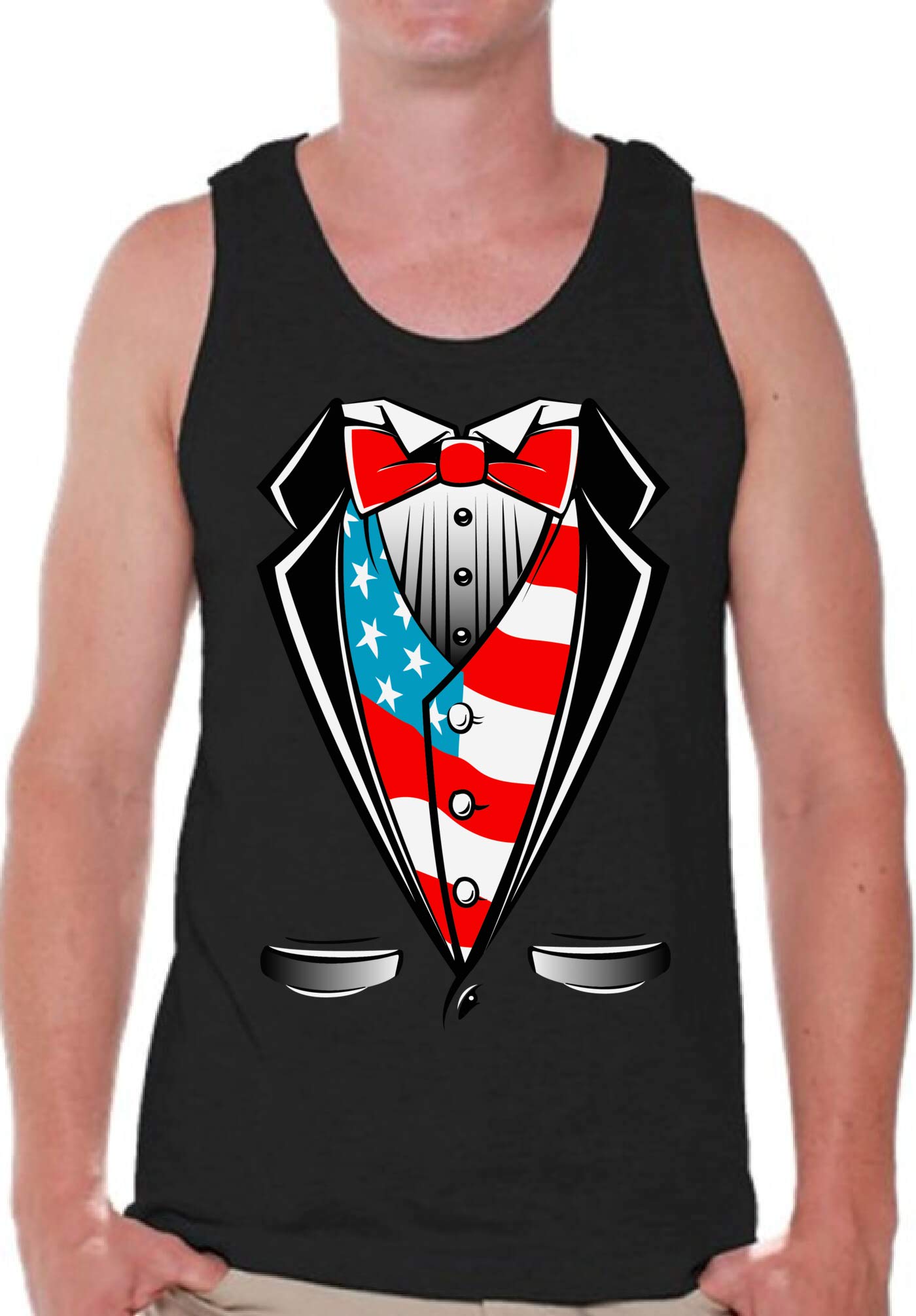 USA Flag Tuxedo Tank Top for Men - Patriotic American Costume Shirt for 4th of July, Independence Day & Summer Parties | Breathable Casual Wear for BBQ, Beach & Festivals