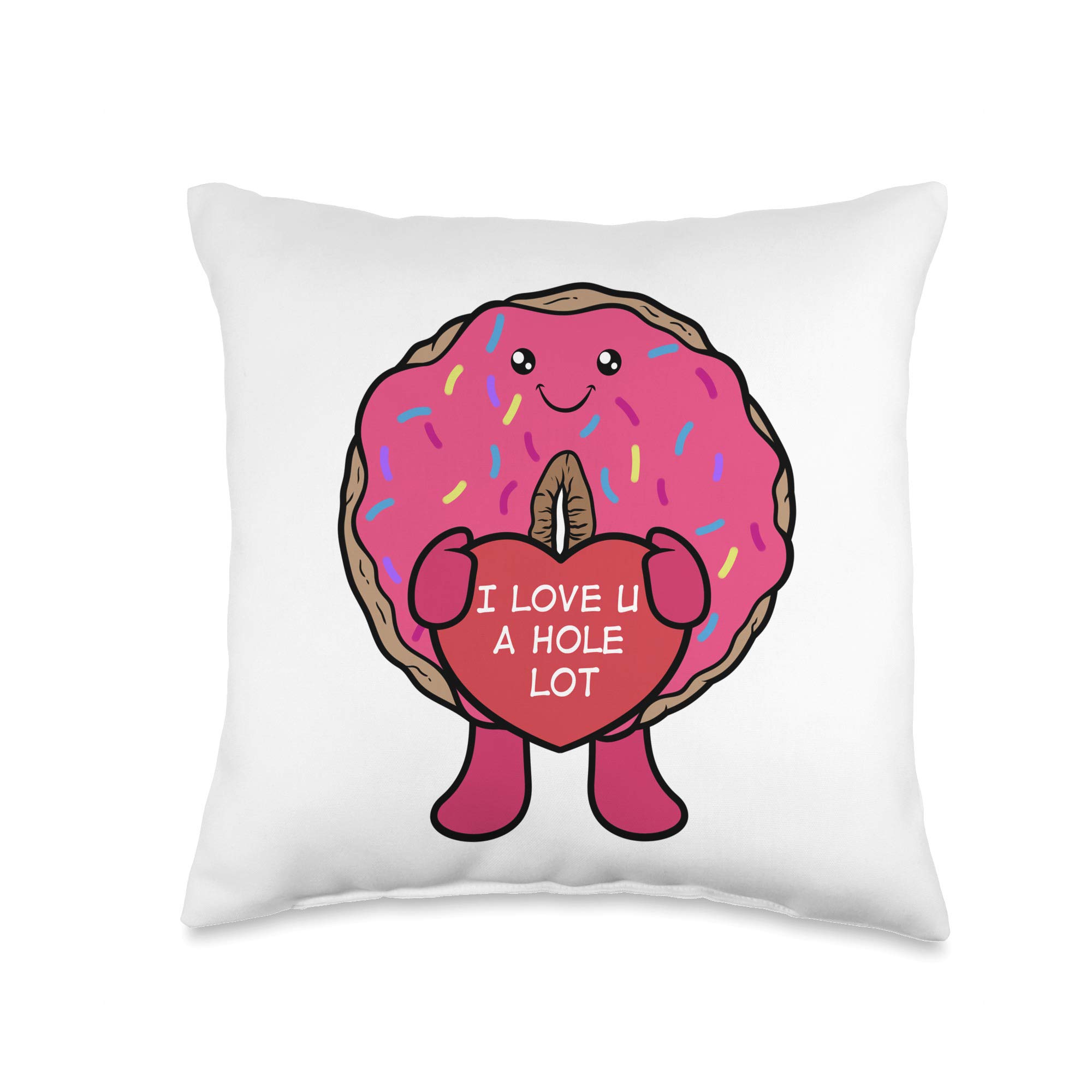 I Love You A Hole Lot Donut Throw Pillow - Cute & Funny Donut-Shaped Decorative Cushion for Bedroom, Sofa, or Gift
