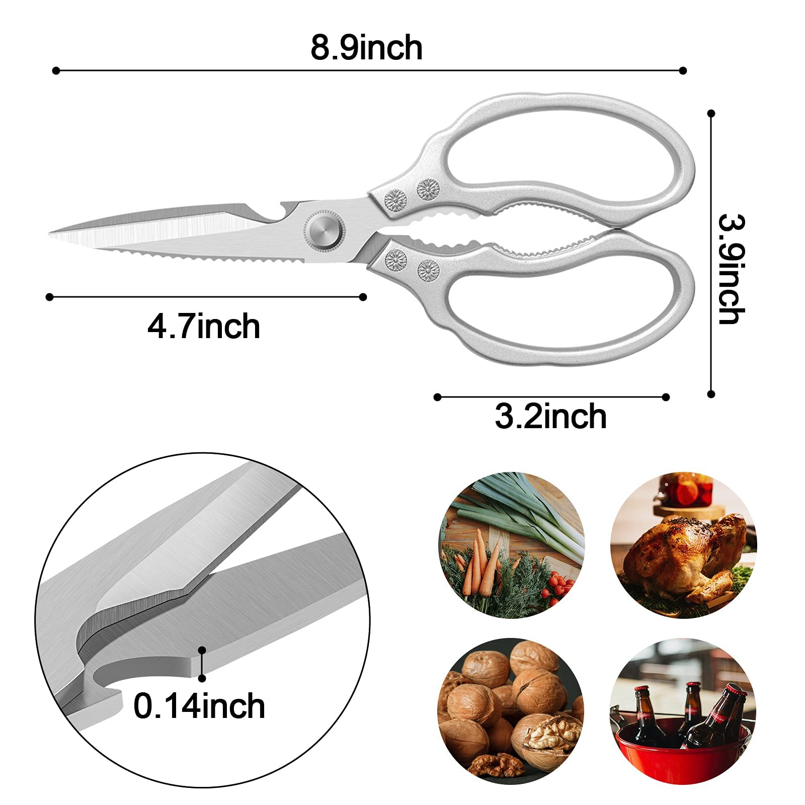 Heavy Duty Stainless Steel Kitchen Scissors - Dishwasher Safe Multi-Purpose Food Shears with Non-Slip Handles - Perfect for Cutting Meat, Herbs, Poultry and Packaging - Ideal for Home Cooking & Professional Kitchens