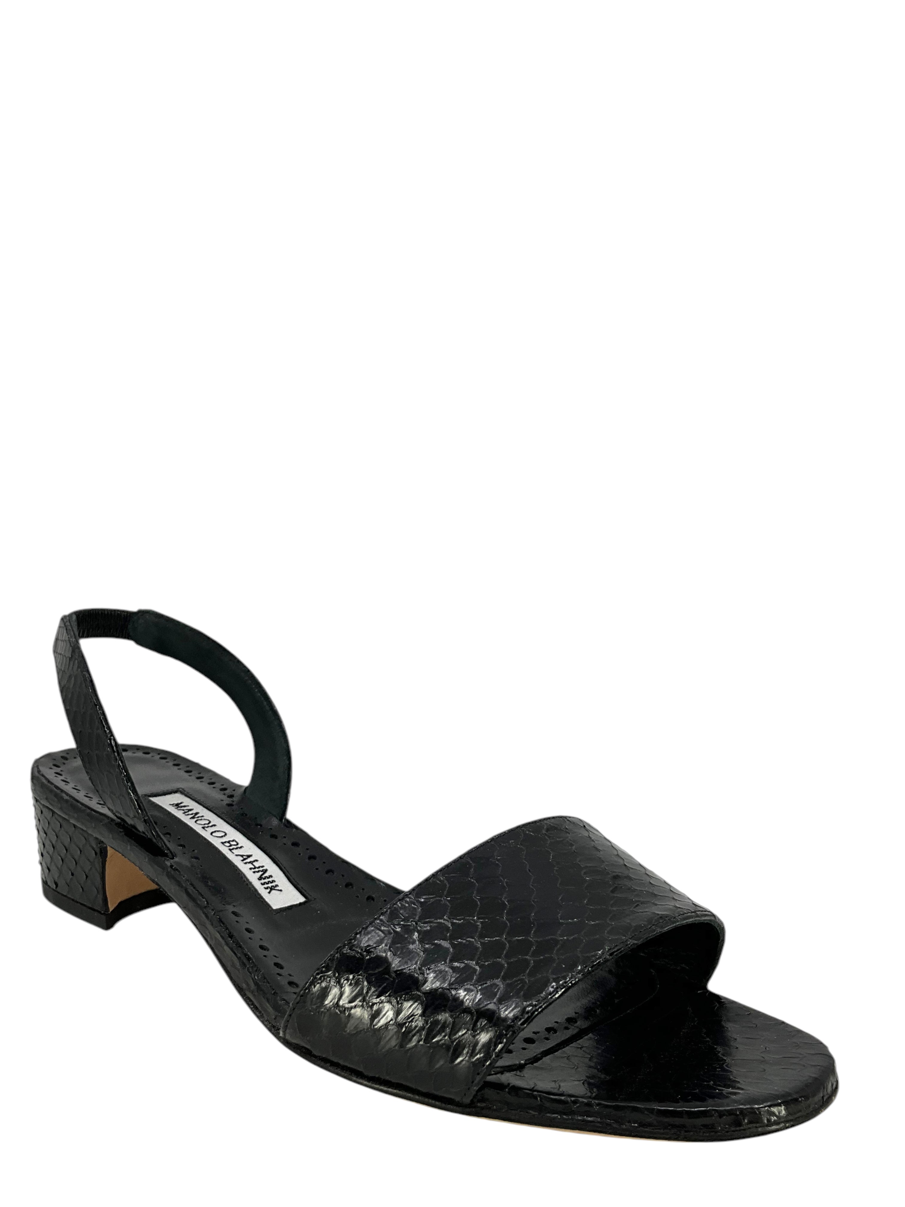MANOLO BLAHNIK Patopia Snakeskin Slingback Heels Women's Size 7.5 - Elegant Evening Shoes for Parties & Weddings
