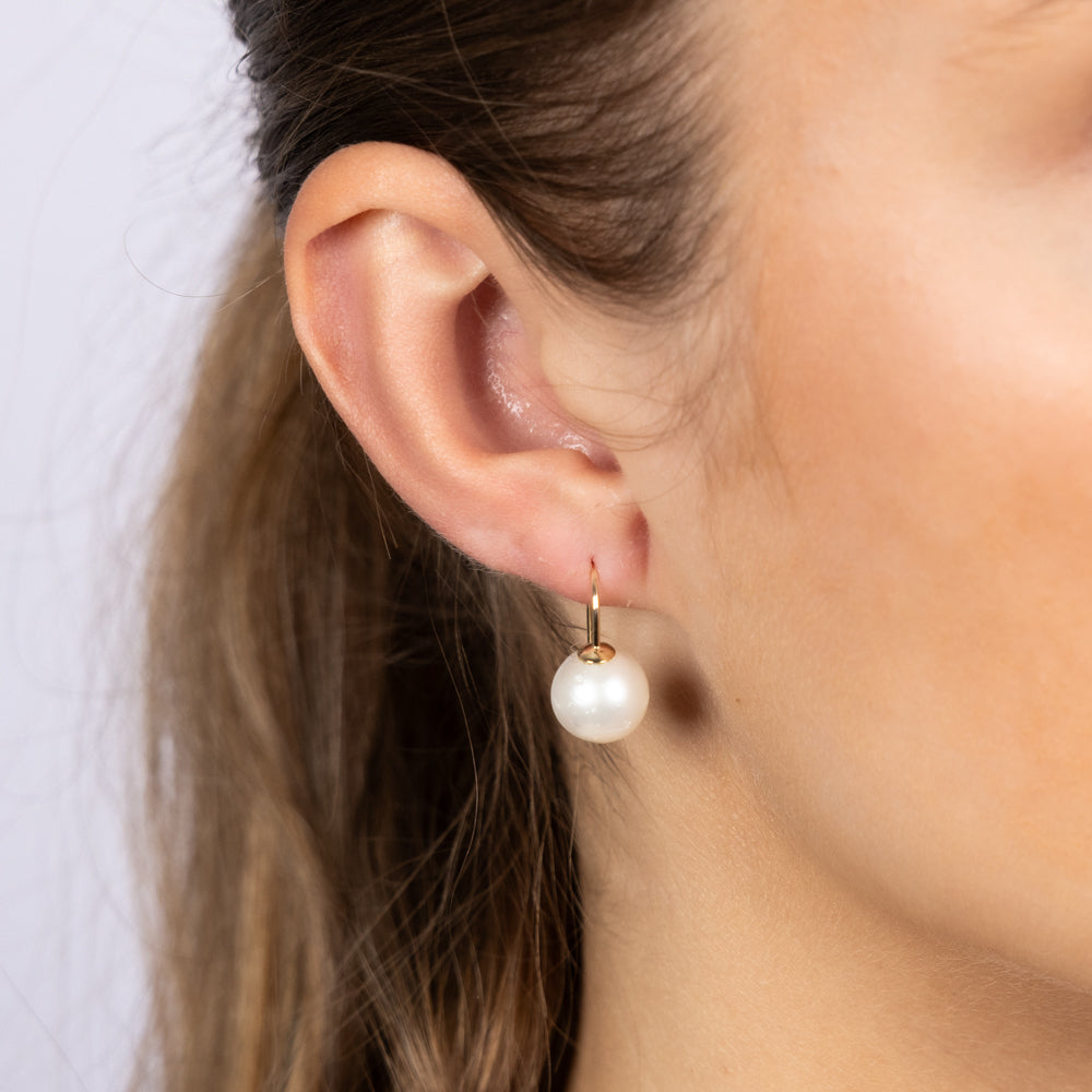 9ct Yellow Gold 9-11mm White South Sea Pearl Hook Drop Earrings - Elegant Pearl Jewelry for Women, Perfect for Weddings, Parties & Special Occasions
