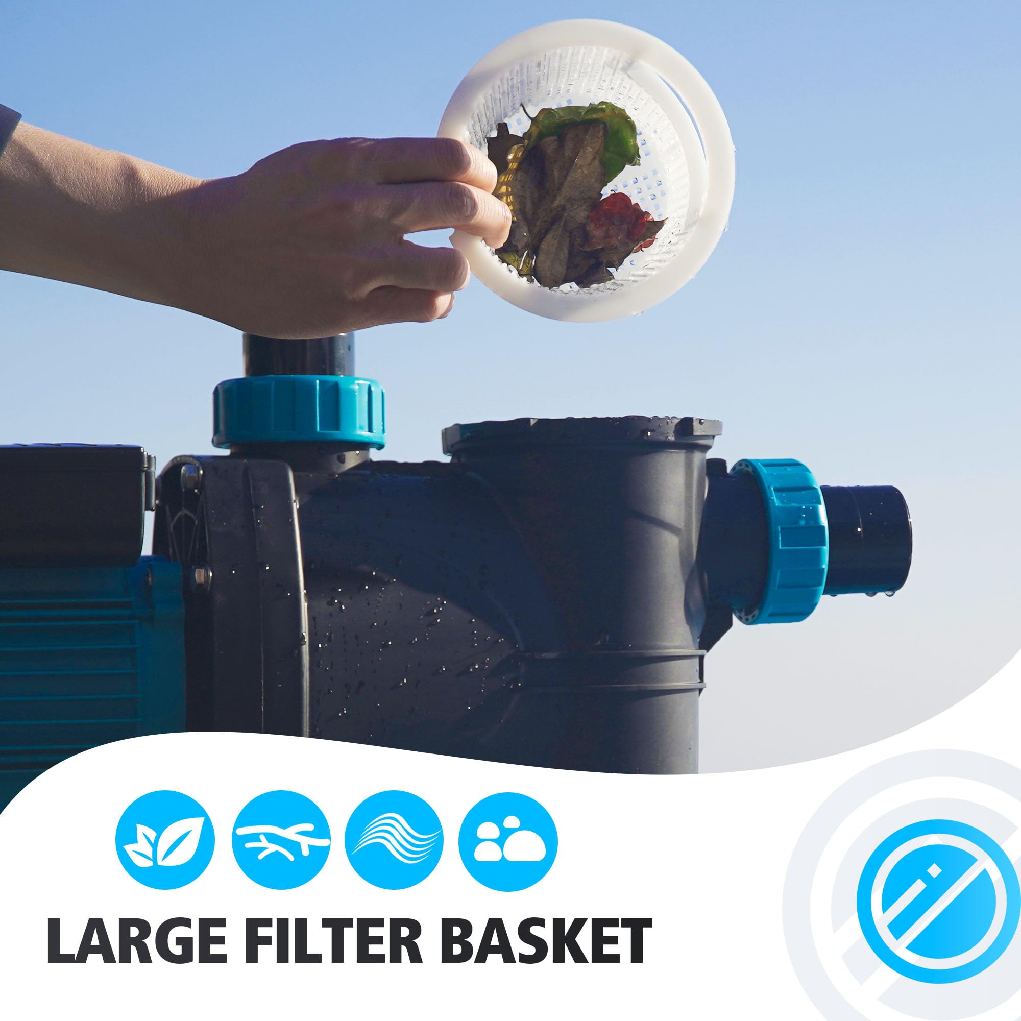 1.5 HP Inground & Above Ground Pool Pump - 5790GPH High Flow Swimming Pool Pump with Self Priming & Strainer Basket - 115V Single Speed, Energy Efficient & Quiet Operation - Perfect for Residential Backyard Pools, Spas & Water Features