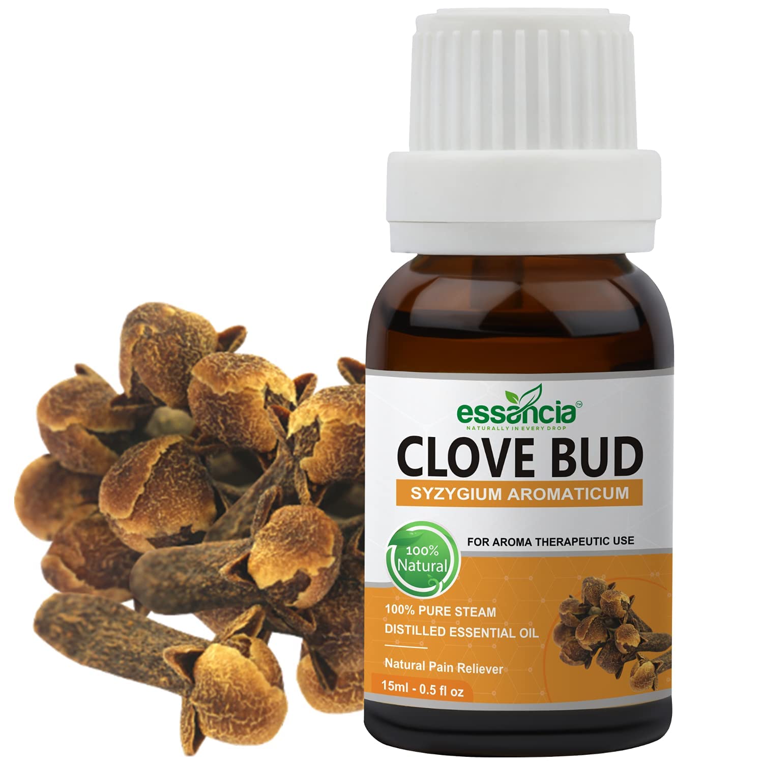 Essencia Pure Clove Bud Essential Oil - 15ml Undiluted Therapeutic Grade for Hair Care, Acne, Teeth Health, Skin & Relaxation | Aromatherapy, Diffuser, Face & Body Use | Natural Remedy for Stress Relief & Wellness