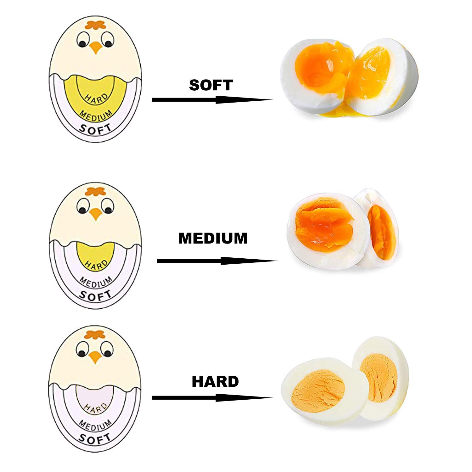 Color Changing Egg Timer for Perfect Hard & Soft Boiled Eggs - 6 Pack Yellow Kitchen Timer with Visual Doneness Indicator - Ideal for Breakfast Meal Prep & Cooking Enthusiasts