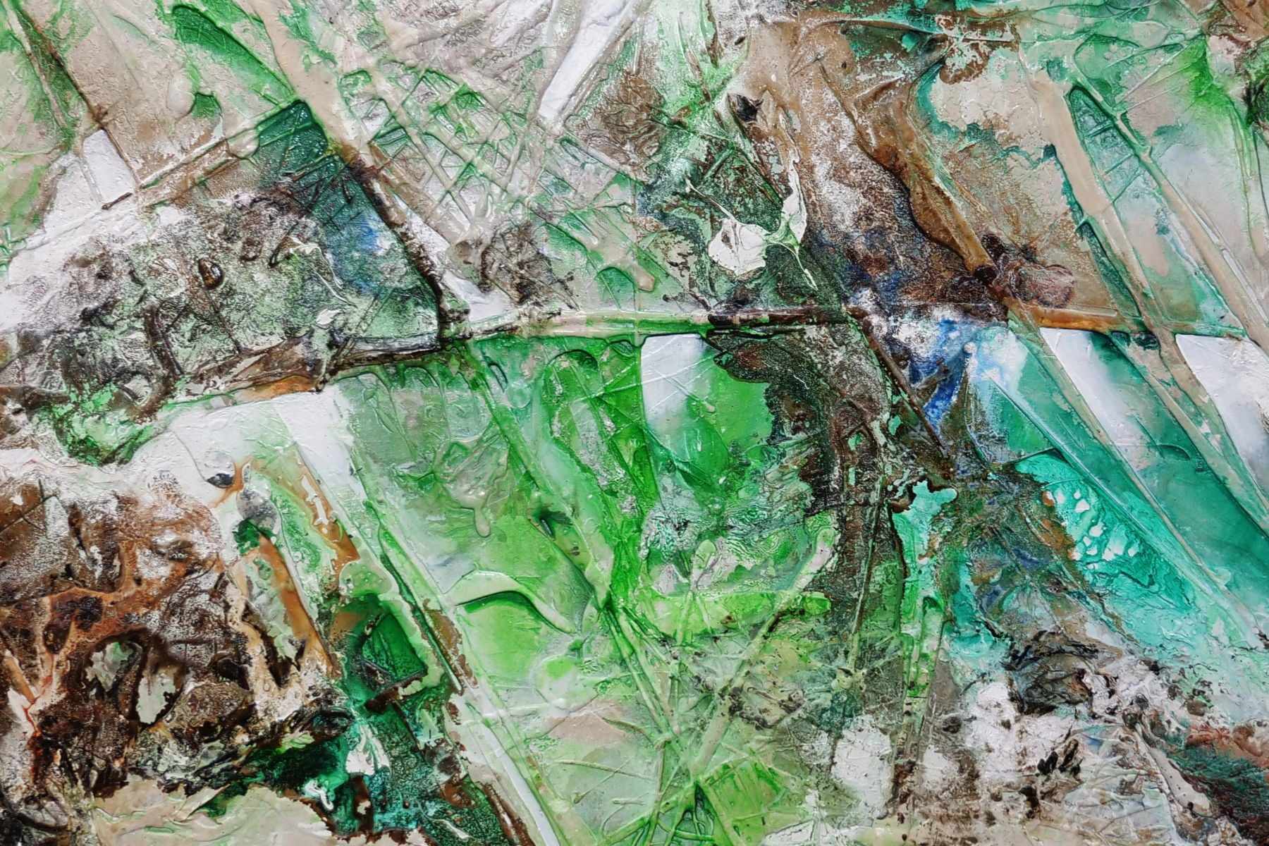 240cm x 100cm Lime Green & Cinnamon Brown Abstract Textured Canvas Painting - Modern Wall Art for Living Room, Bedroom or Office Decor