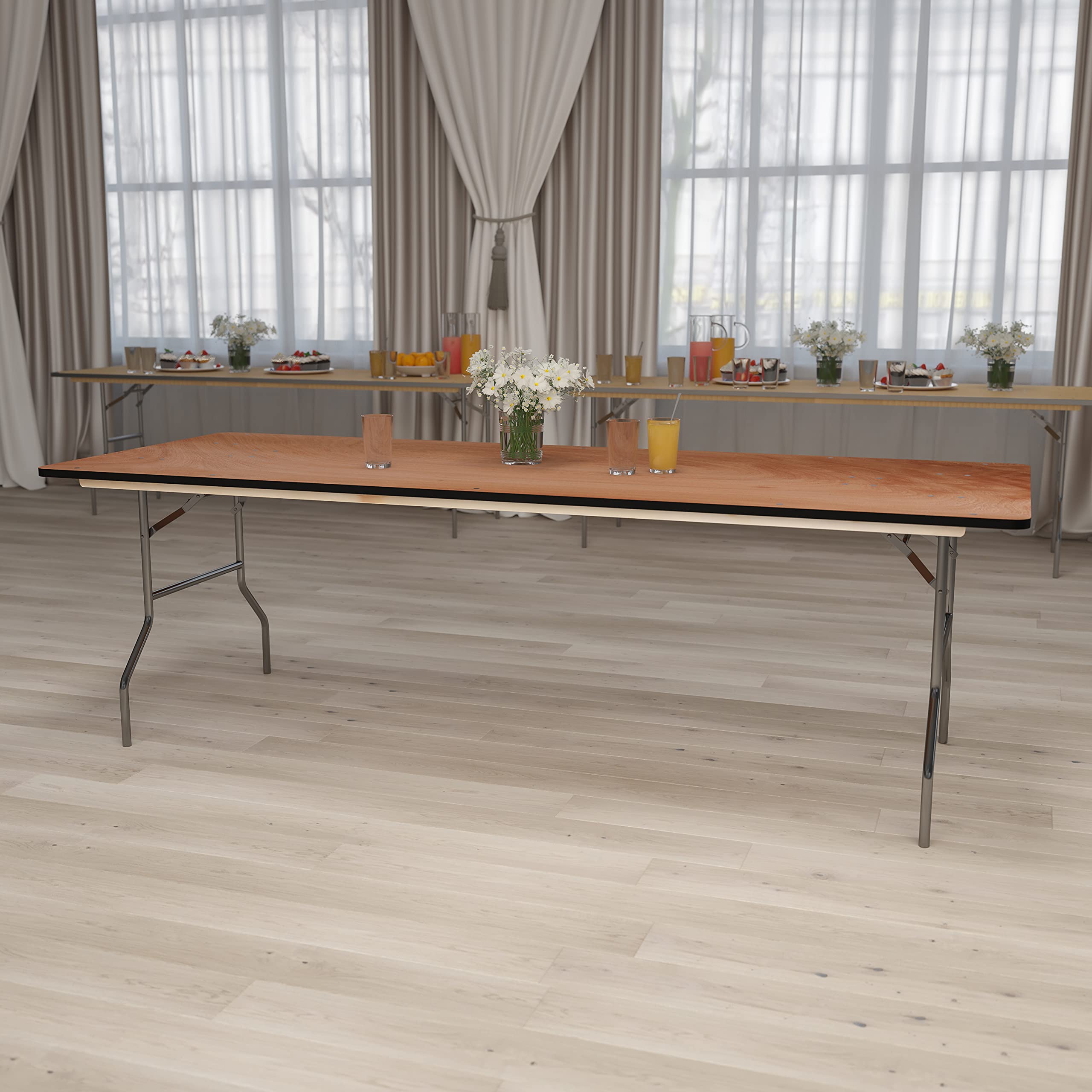 Flash Furniture Fielder 8-Foot Rectangular Wood Folding Table - Portable Banquet & Event Table with Wooden Top, Natural/Black - Perfect for Parties, Picnics, Craft Shows & Outdoor Gatherings