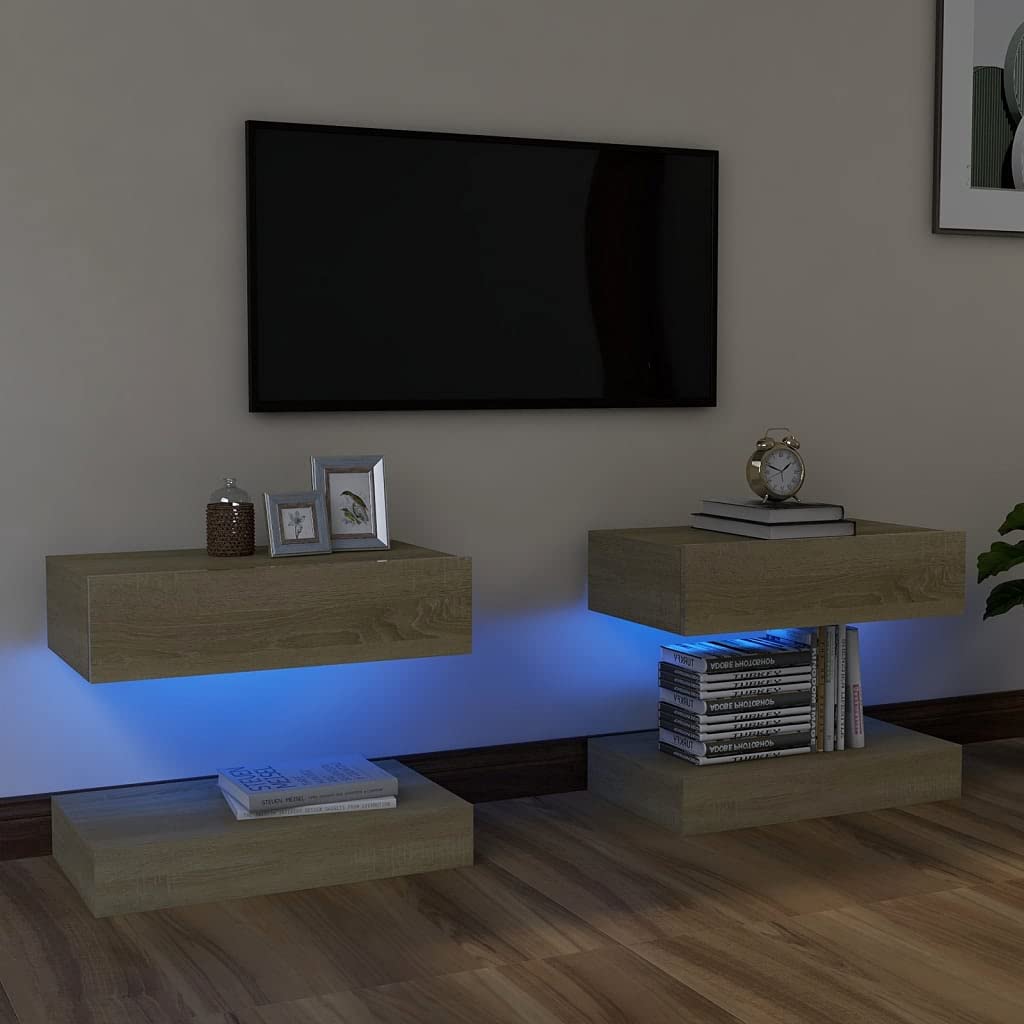 Modern Floating TV Stand with LED Lights - Wall Mounted Media Console Cabinet, Entertainment Center Shelf for Living Room (2-Pack, 23.6