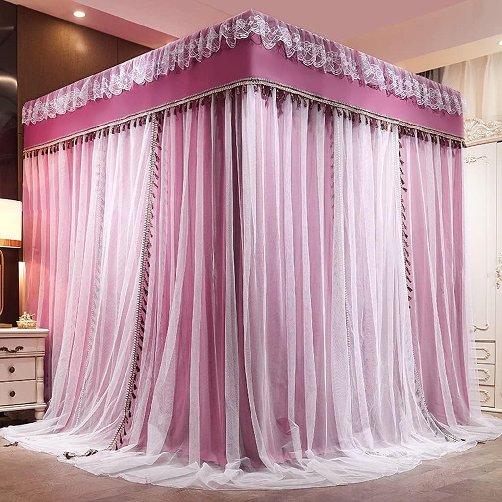 Princess 4 Corner Post Bed Canopy & Mosquito Net for Girls - Twin/Full/Queen/King Size Bed Canopy Curtain (Rose Pink) - Perfect for Kids Bedrooms, Adult Bedrooms & Nursery Decor