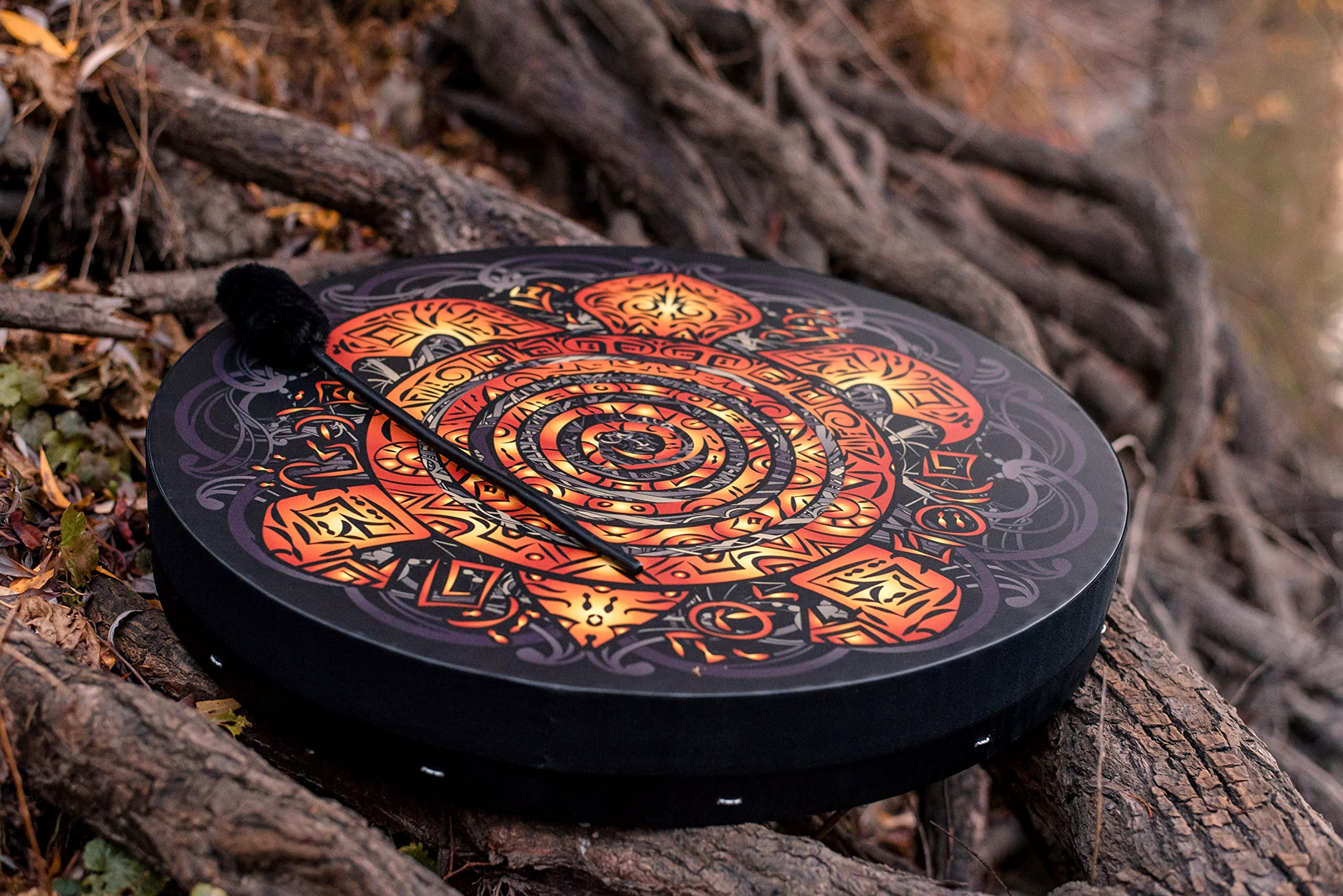 Shaman Vegan Totem Turtle Drum - 24'' Native Frame Drum with Deep Bass Sound & Tunable Membrane | Sound Healing Tool & Light Hand Drum for Meditation, Yoga, and Spiritual Ceremonies