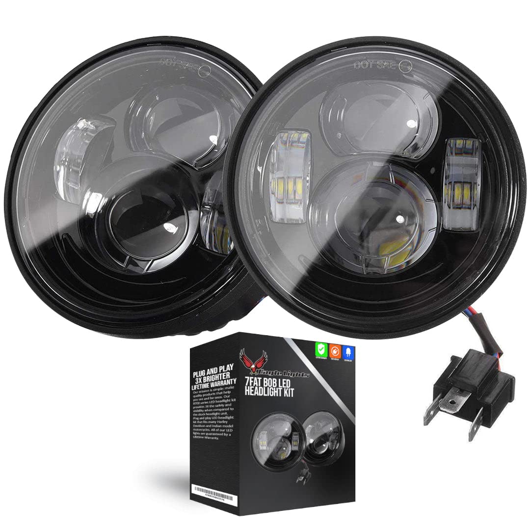Eagle Lights 8900B-2SB Dual LED Headlight Kit for 2008-2017 Harley Davidson Fat Bob Motorcycles - Black | High Brightness & Easy Installation | Perfect for Night Riding & Enhanced Visibility