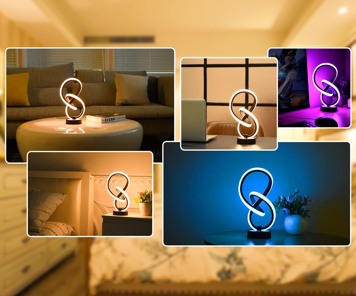 Vocevos Modern RGB Spiral Desk Lamp - 11 Inch Touch Control LED Table Lamp with 3-Way Dimmable & 10 Lighting Modes | Ambient Bedside Lamp for Living Room, Bedroom, Office, Nightstand | Perfect for Study, Work, Gaming, Home Decor, Reading, Home Office, Romantic Dinner, Meditation, Kids Room, Photography, Dorm | Ideal Gift for Christmas, Birthday & Housewarming