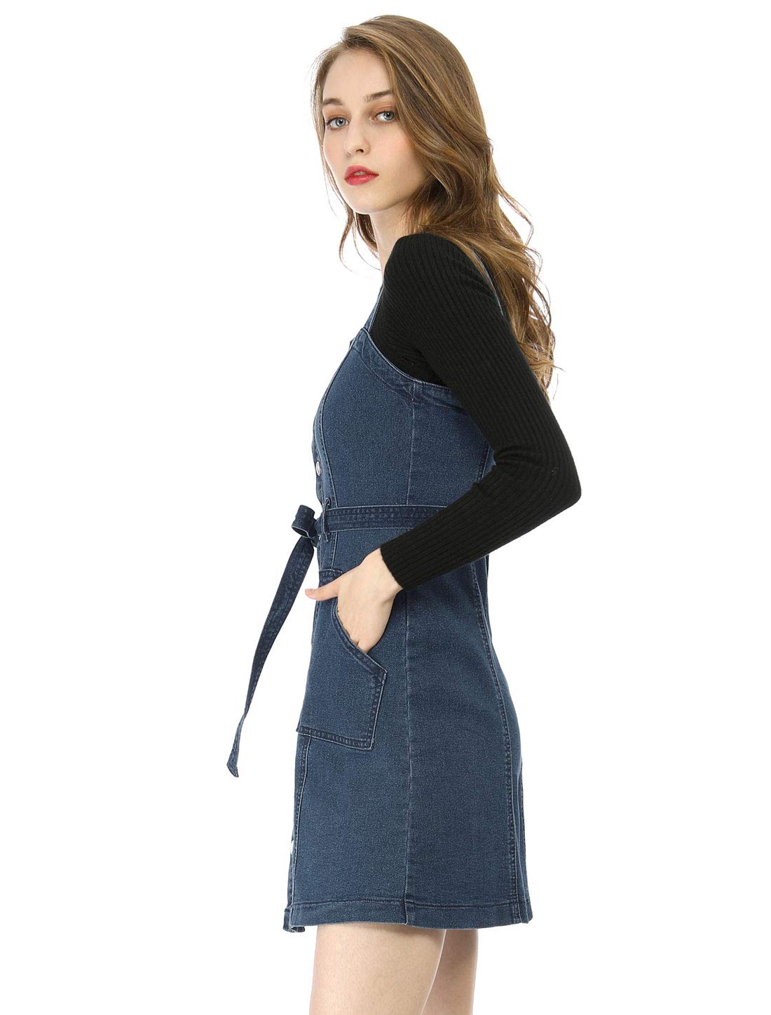 Allegra K Women's Classic Denim Pinafore Dress - Adjustable Strap Overalls for Casual Wear, Spring & Summer Outfits, Vintage Style Jean Dresses