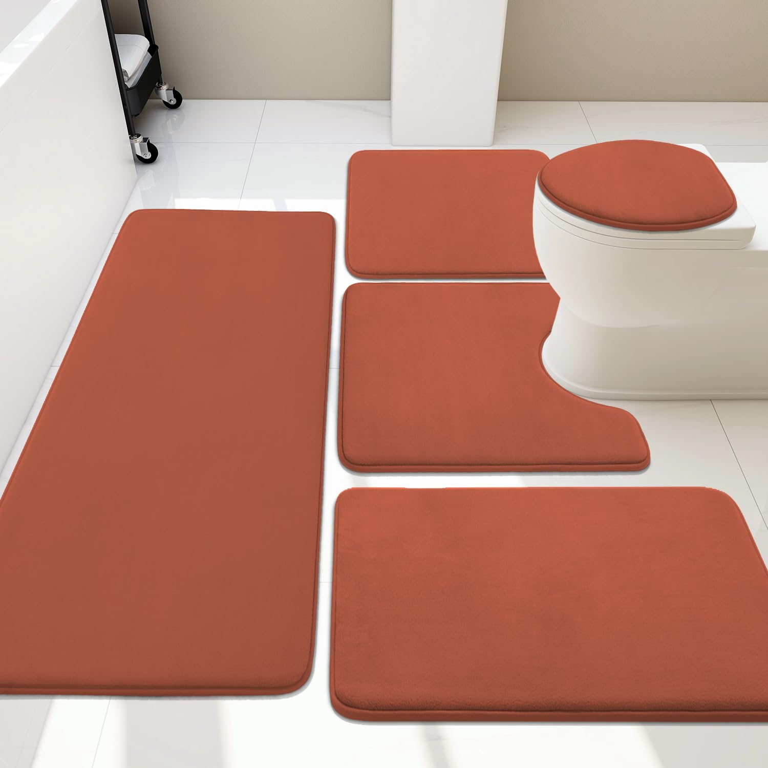 YIHOUSE 5-Piece Memory Foam Bathroom Rug Set - Super Absorbent, Non-Slip & Machine Washable Bath Mats for Bathroom - Quick Dry Bath Rugs in Autumn Glaze Color - Perfect for Bathroom, Shower, and Vanity Areas