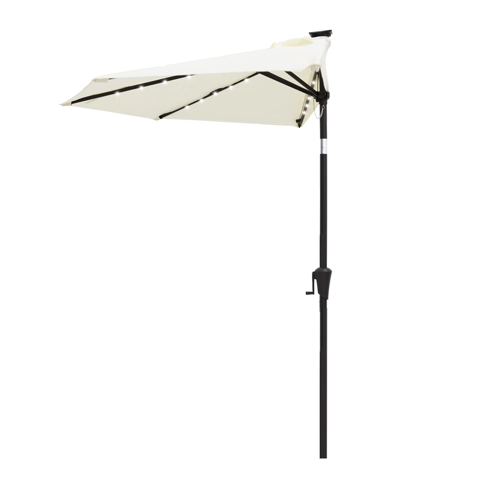 FLAME&SHADE 9 ft Solar Powered Half Round Outdoor Patio Umbrella with LED Lights & Tilt - Waterproof Sun Shade for Garden, Balcony, Poolside & Backyard (Ivory) | Perfect for Outdoor Dining, Lounging & Entertaining